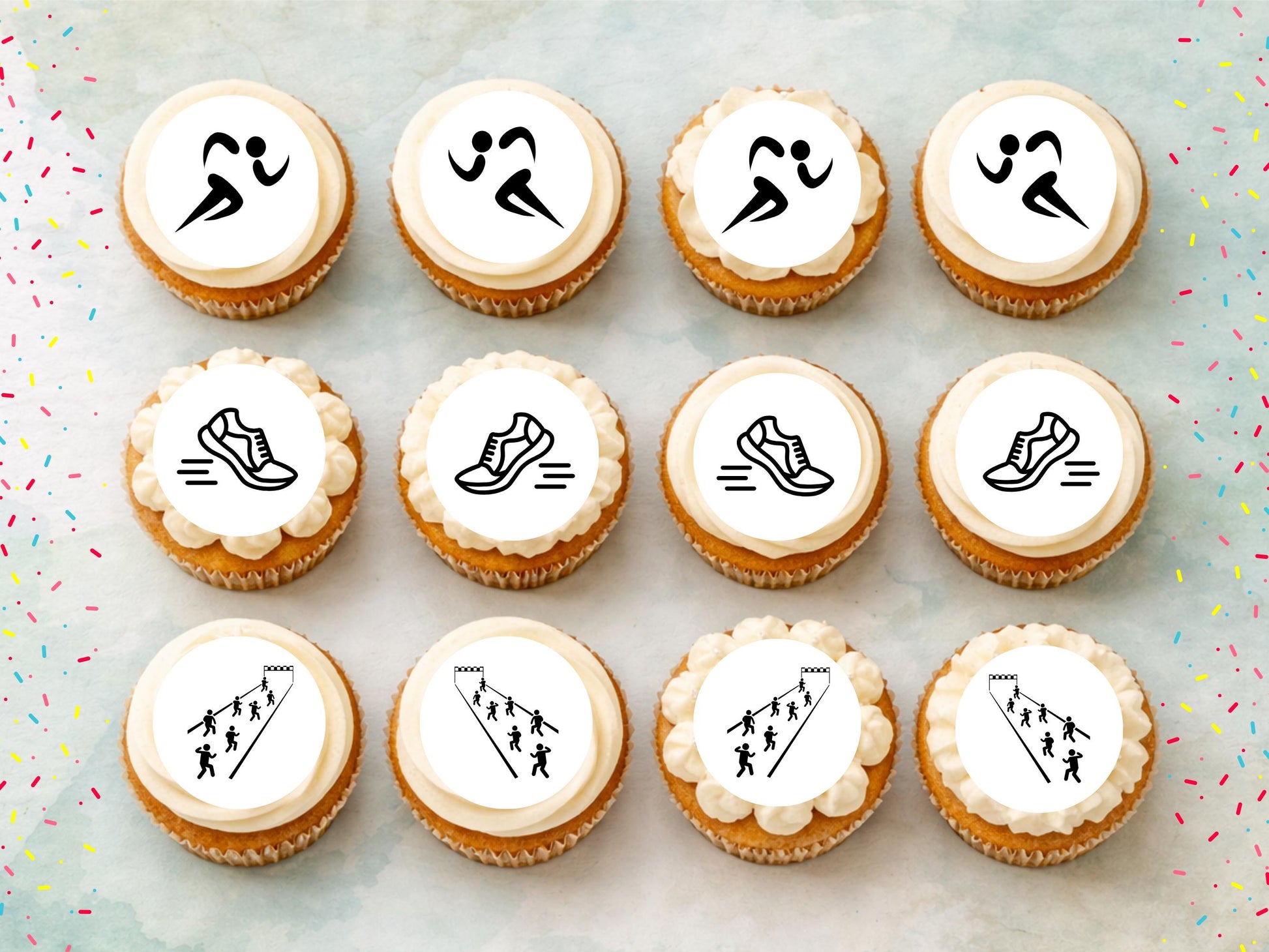 Running Cupcake Toppers – Marathon Party Decorations (Wafer Paper)
