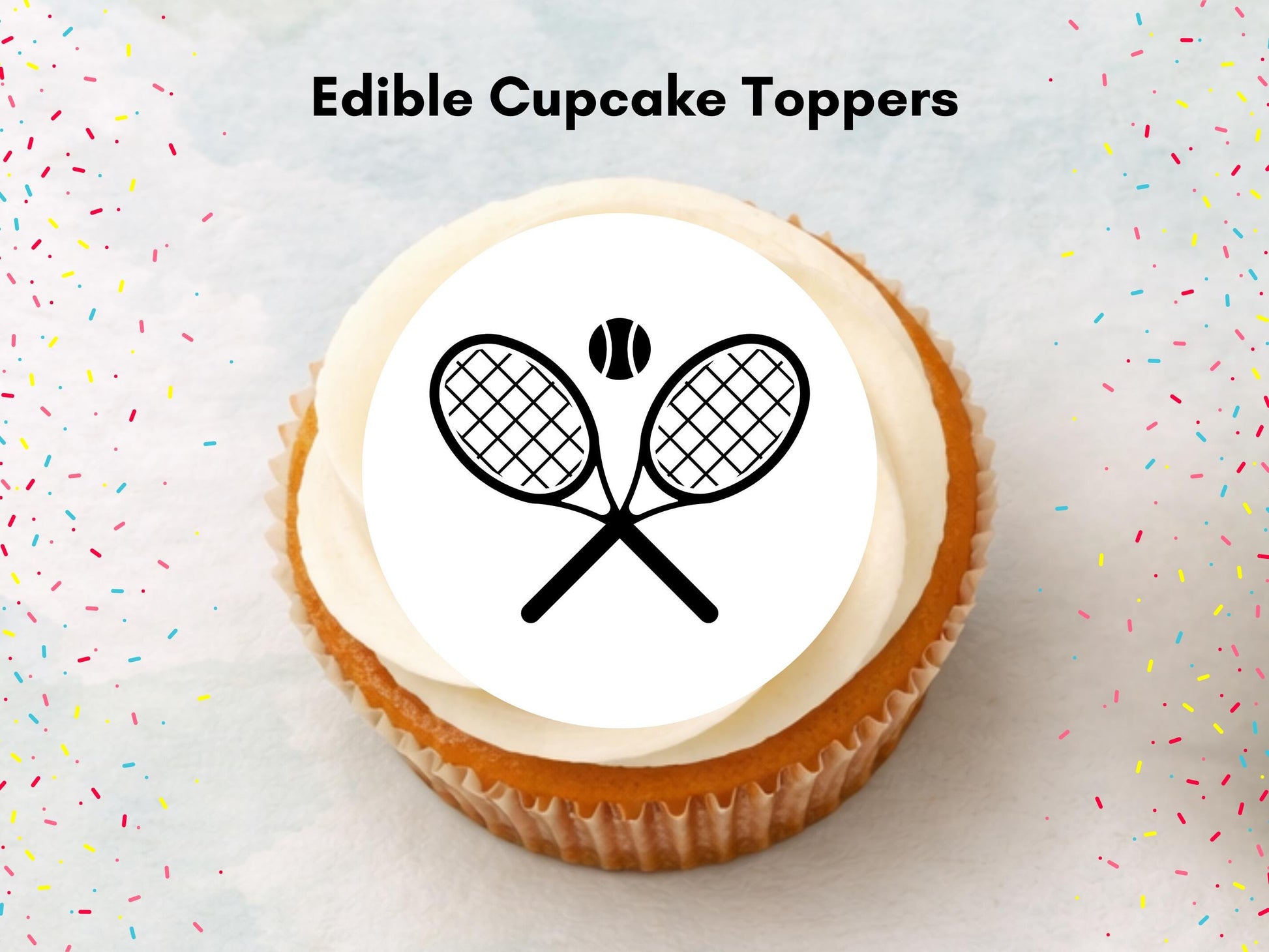 Tennis Edible Cupcake Toppers – Sports Party Cake Decoration