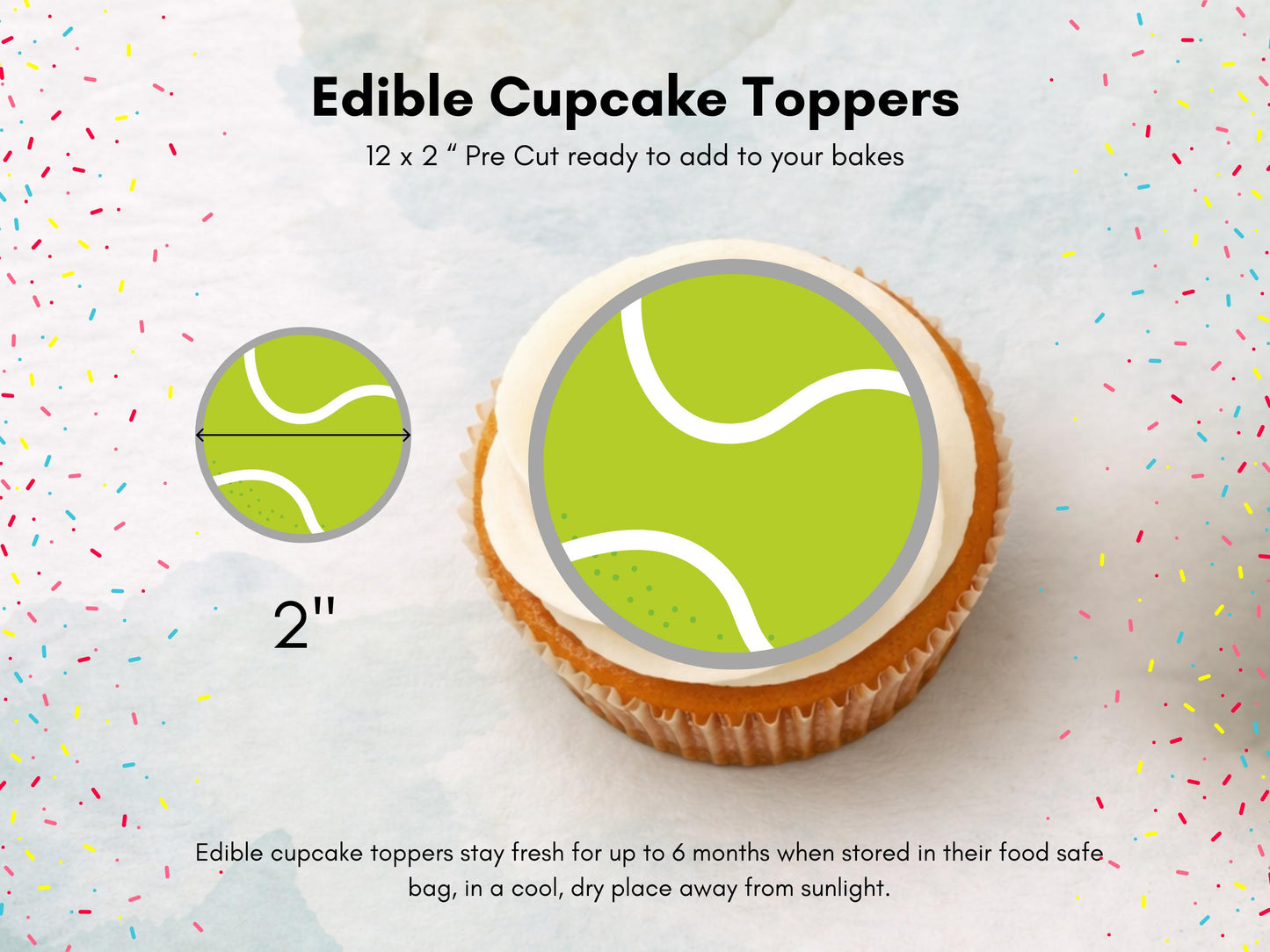 Tennis Edible Cupcake Toppers – Sports Party Cake Decoration