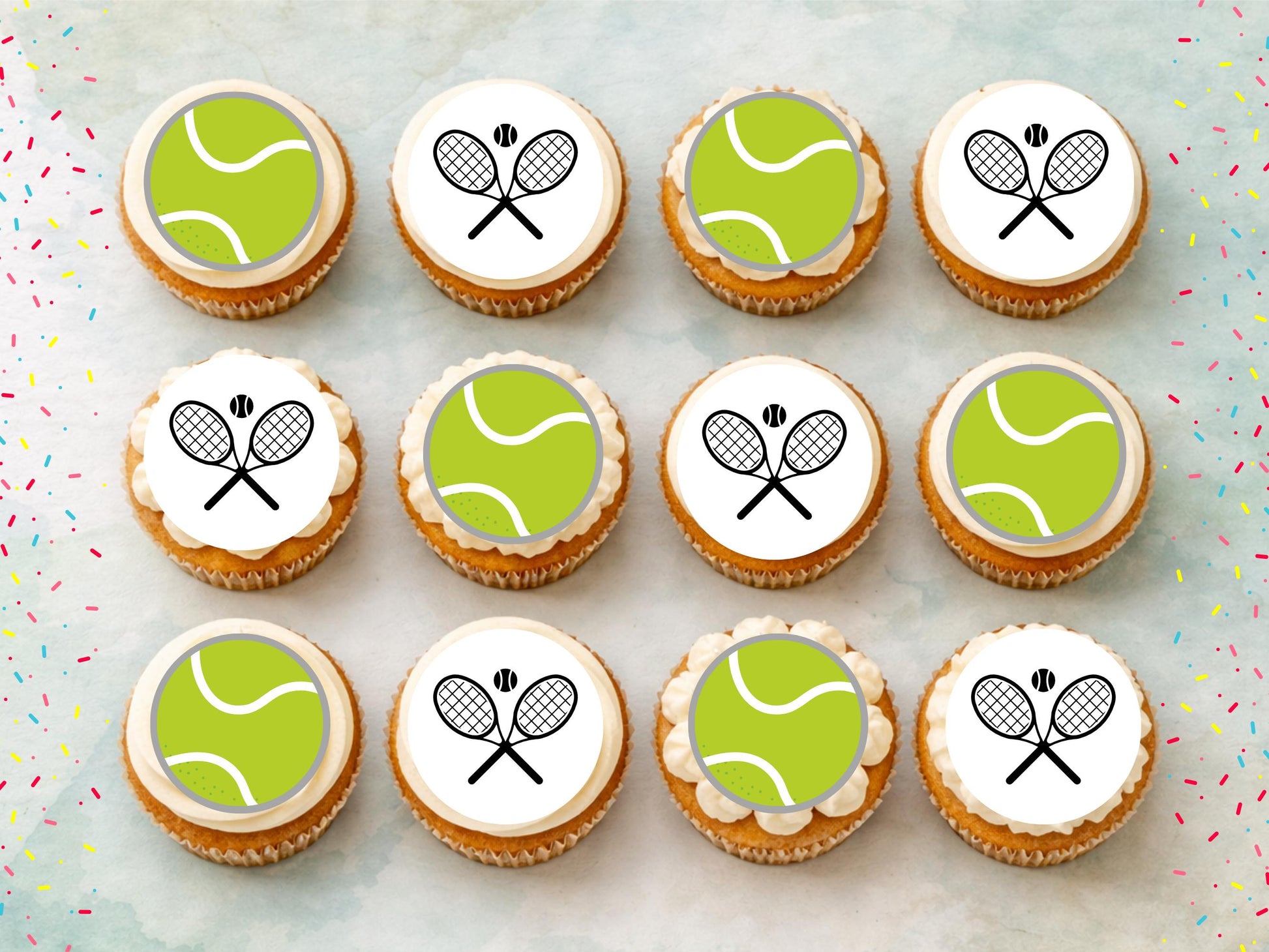 Tennis Edible Cupcake Toppers – Sports Party Cake Decoration
