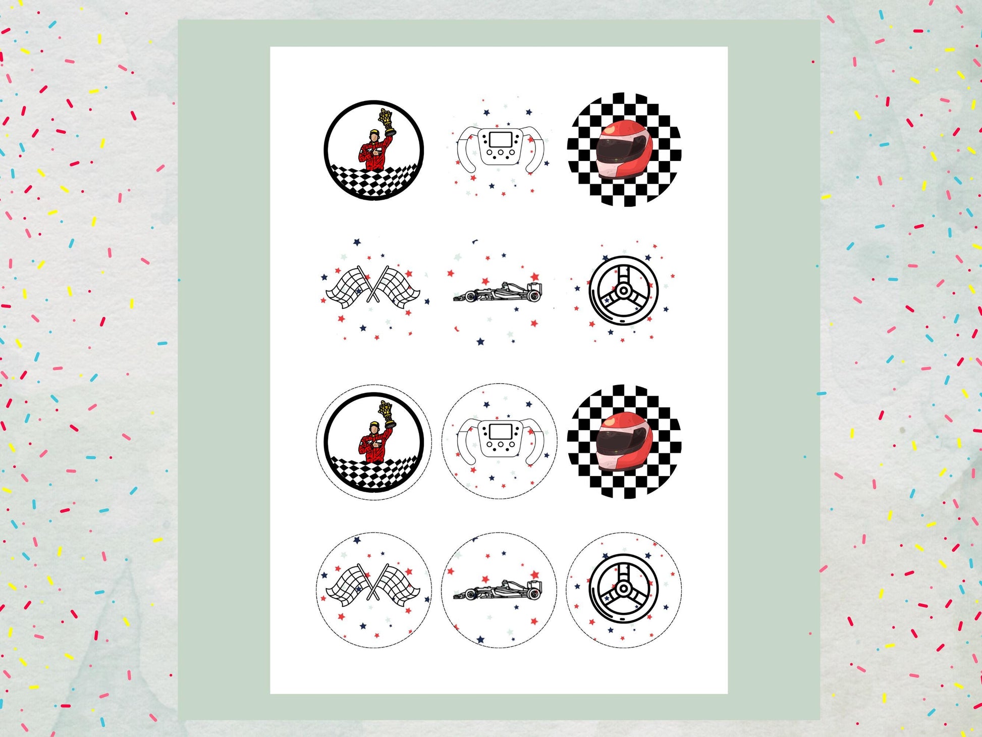 Racing Car Edible Cupcake Toppers – Sports Party Decorations (Wafer Paper, Card or Icing Sheet)