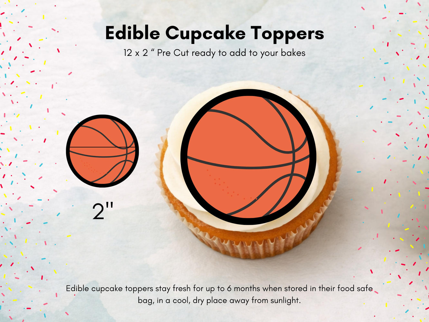 Basketball Edible Cupcake Toppers - 2" Sports Party Decoration