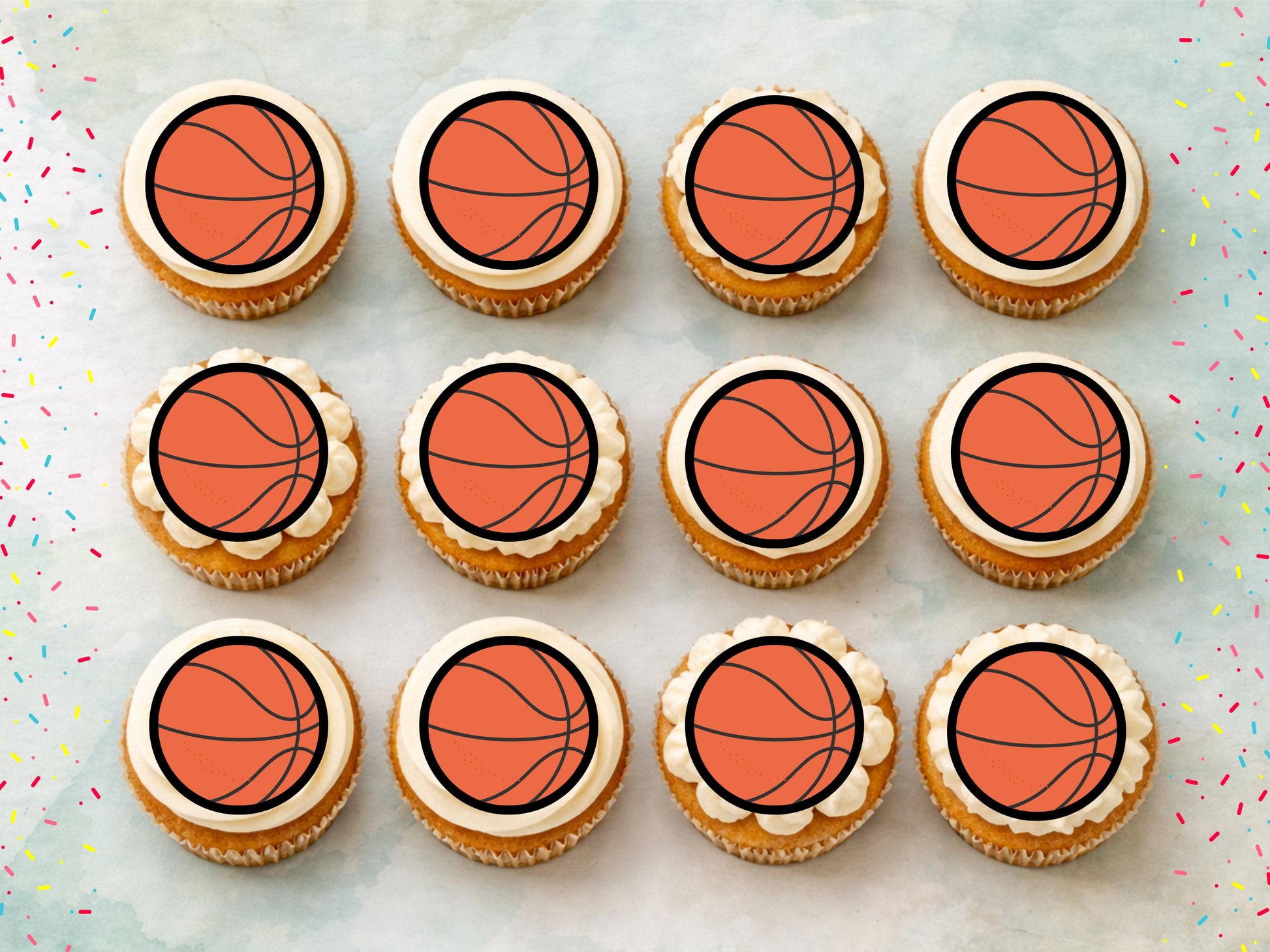Basketball Edible Cupcake Toppers - 2" Sports Party Decoration