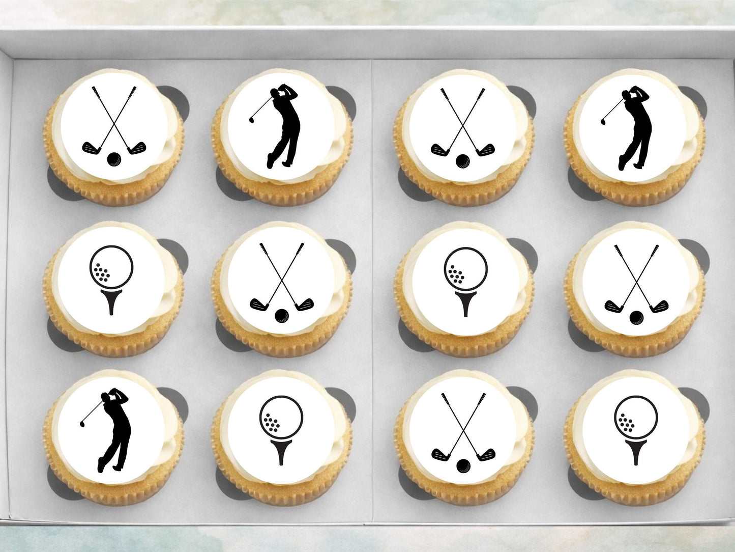 Golf Edible Cupcake Toppers 12 x 2" – Pre cut Wafer Paper, Card or Icing Sheet, Sports Party Decoration, Cake images
