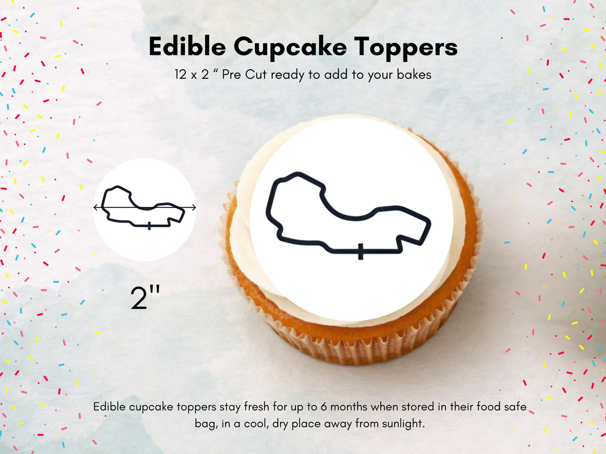Racing Track Edible Cupcake Toppers – Race Car Party (Wafer Paper, Card or Icing Sheet)