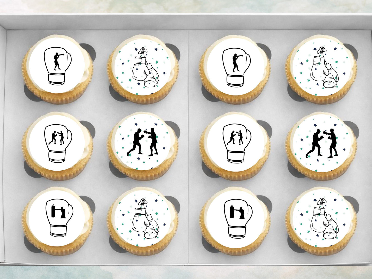 Boxing Edible Cupcake Toppers – Sports Party Decoration (2" Pre-Cut)