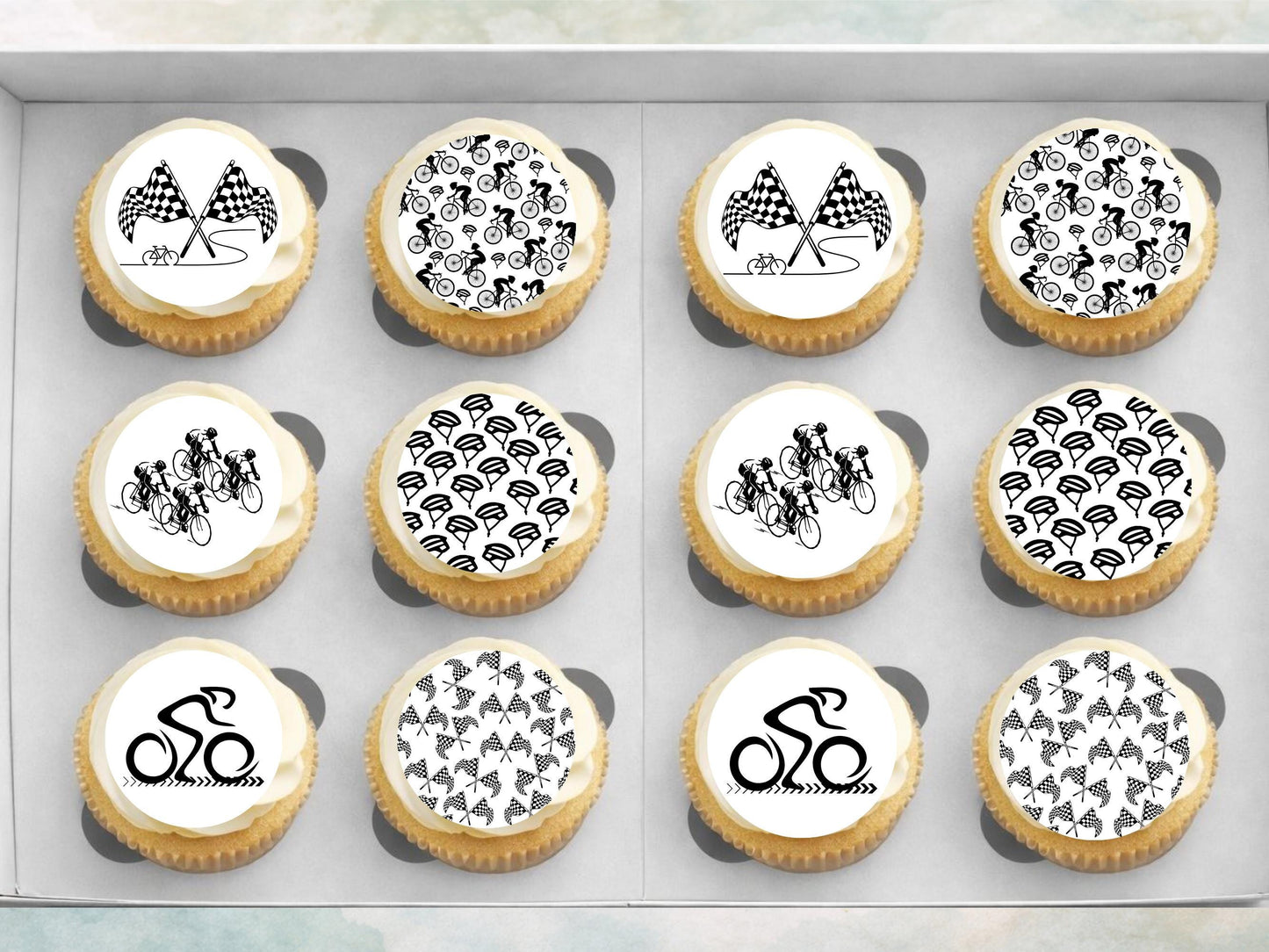 Cyclist Edible Cupcake Toppers – Sports Party Decorations (12 x 2")