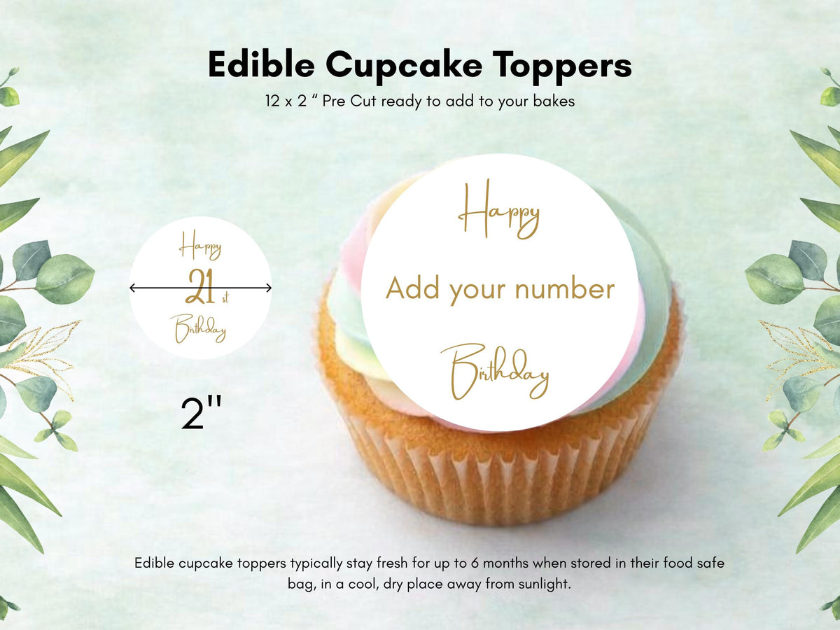 Birthday Age Edible Cupcake Toppers – Personalised Cake Decorations