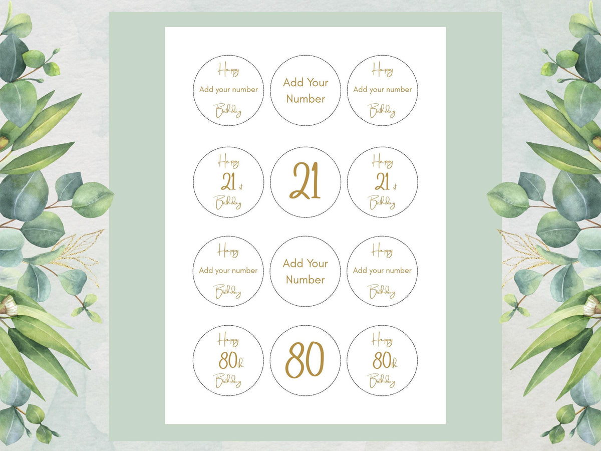 Birthday Age Edible Cupcake Toppers – Personalised Cake Decorations