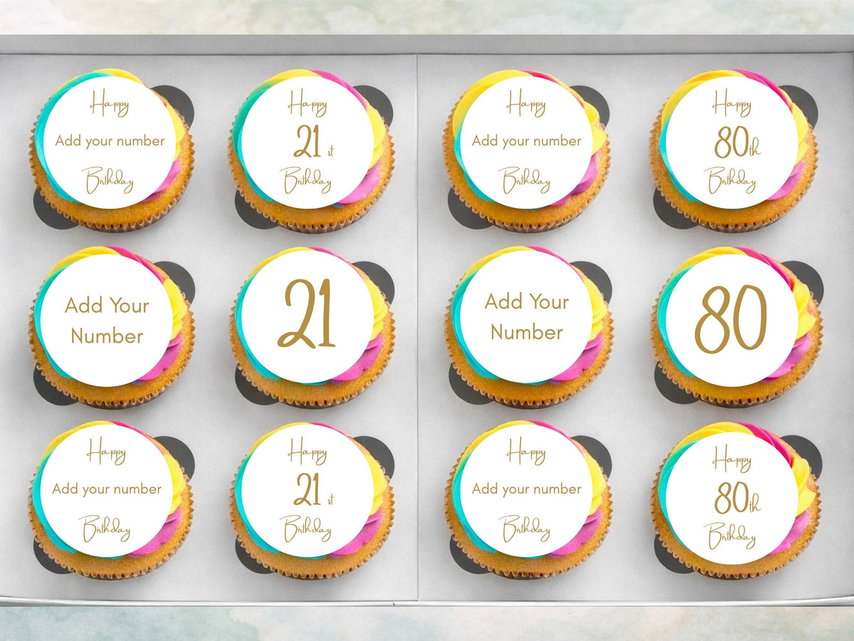 Birthday Age Edible Cupcake Toppers – Personalised Cake Decorations