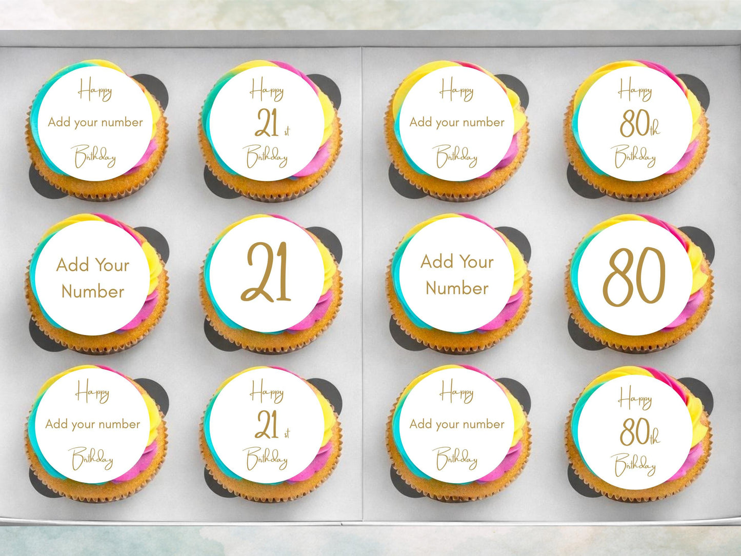 Birthday Age Edible Cupcake Toppers – Personalised Cake Decorations