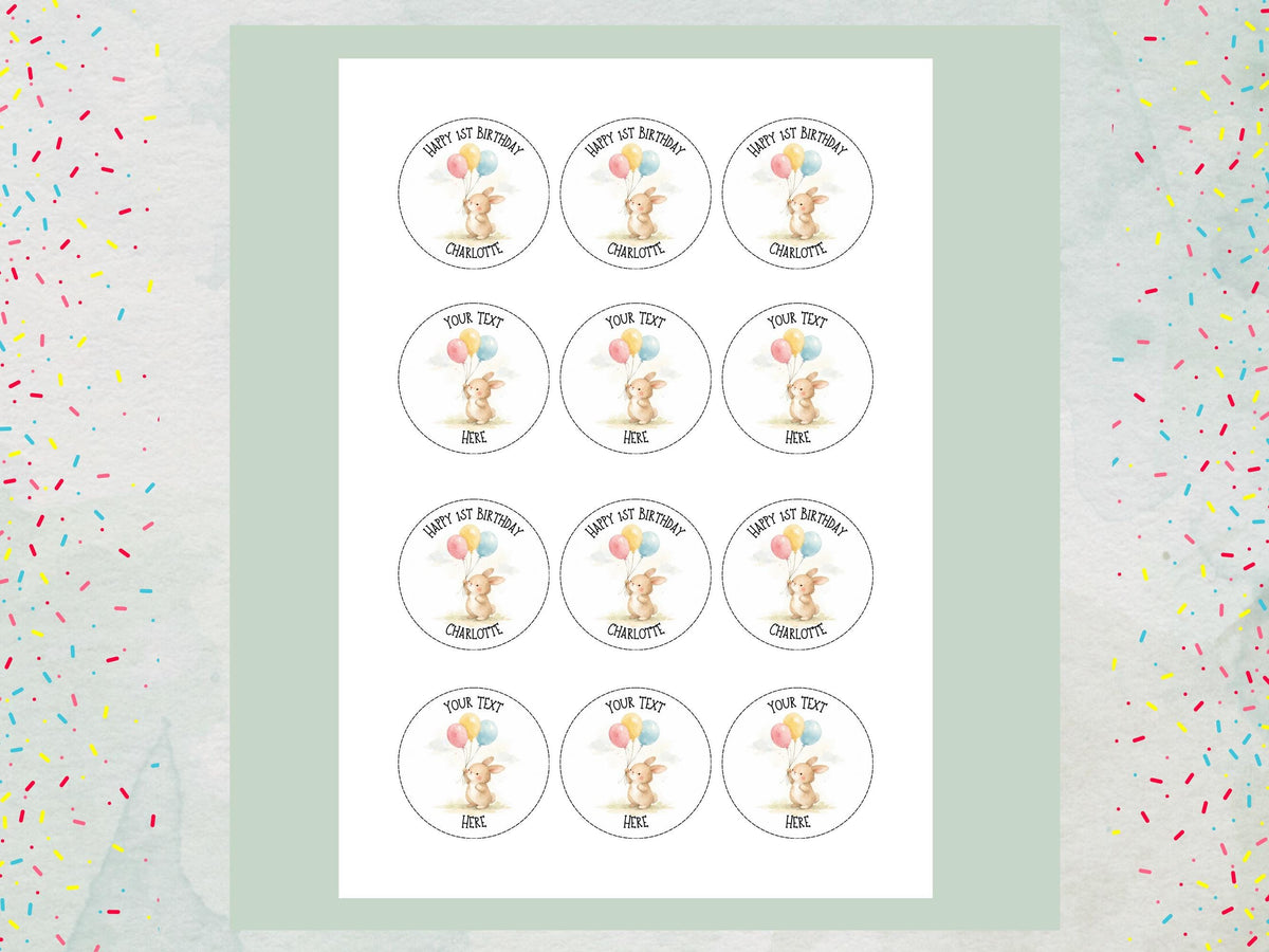 Personalised Bunny Cupcake Toppers - Edible Rabbit Cake Decorations