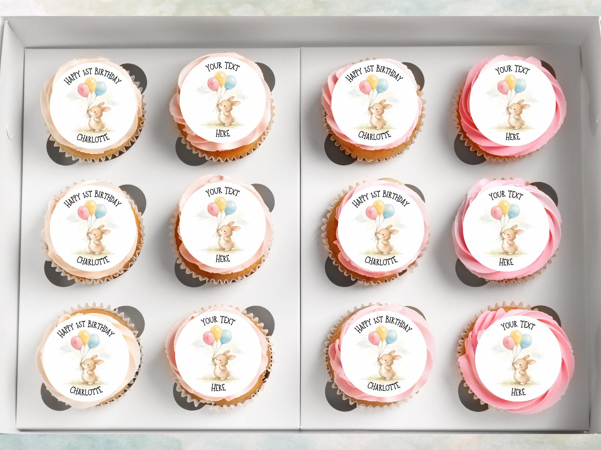 Personalised Bunny Cupcake Toppers - Edible Rabbit Cake Decorations