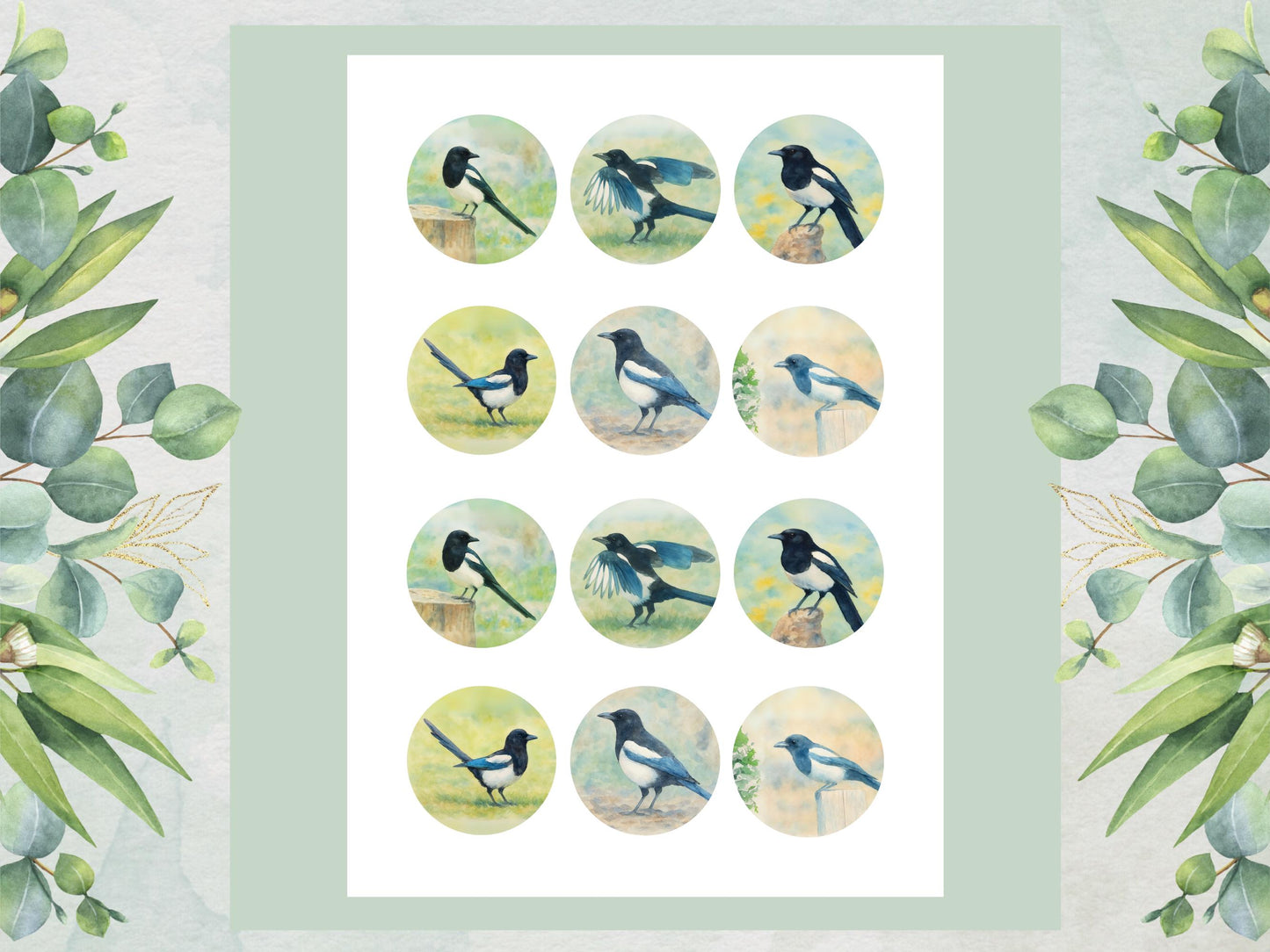 Magpie Edible Cupcake Toppers 12 x 2" Wafer Paper, Card, or Icing