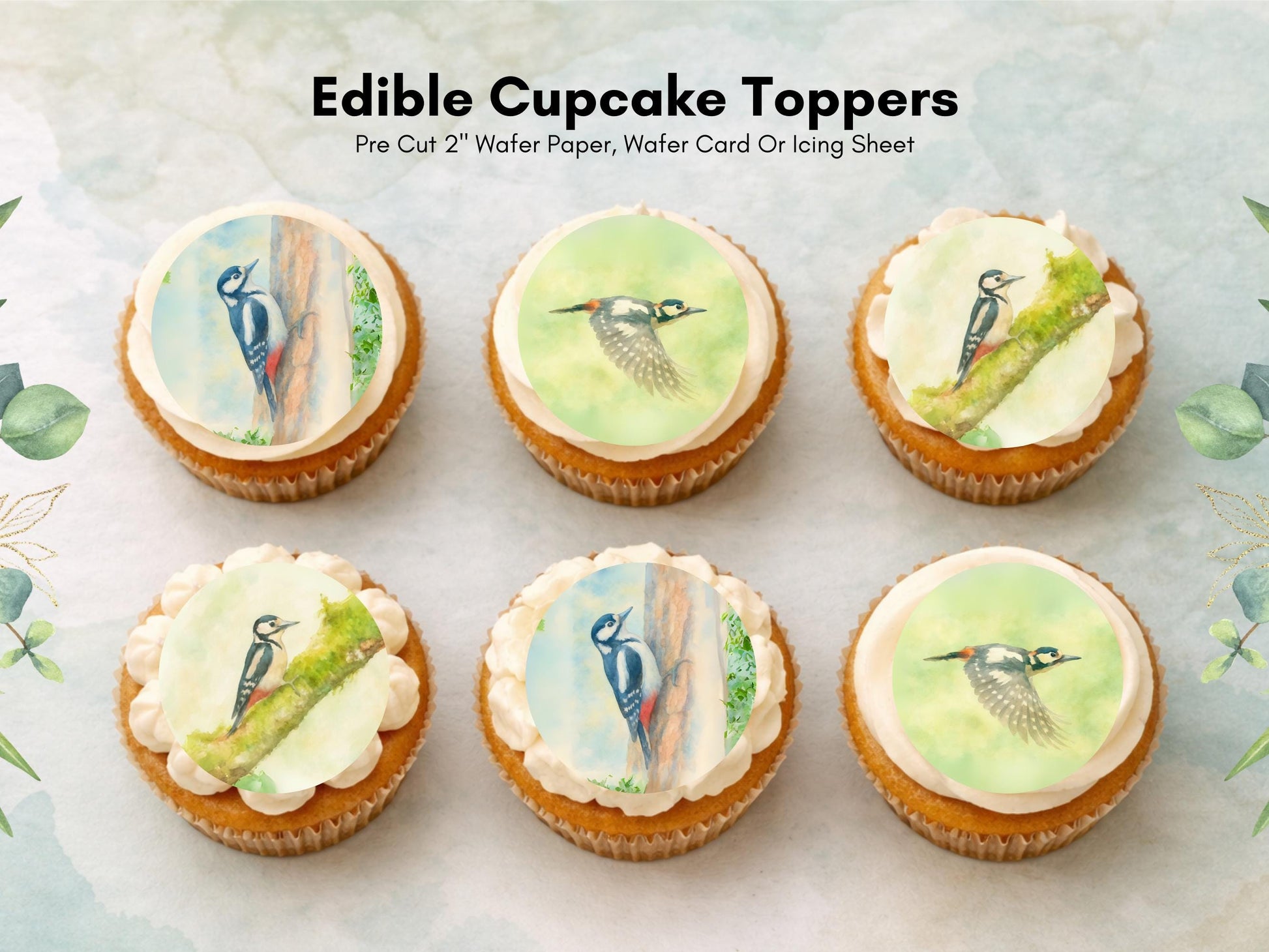 Woodpecker Edible Cupcake Toppers – Precut Wafer Paper, Icing Sheet