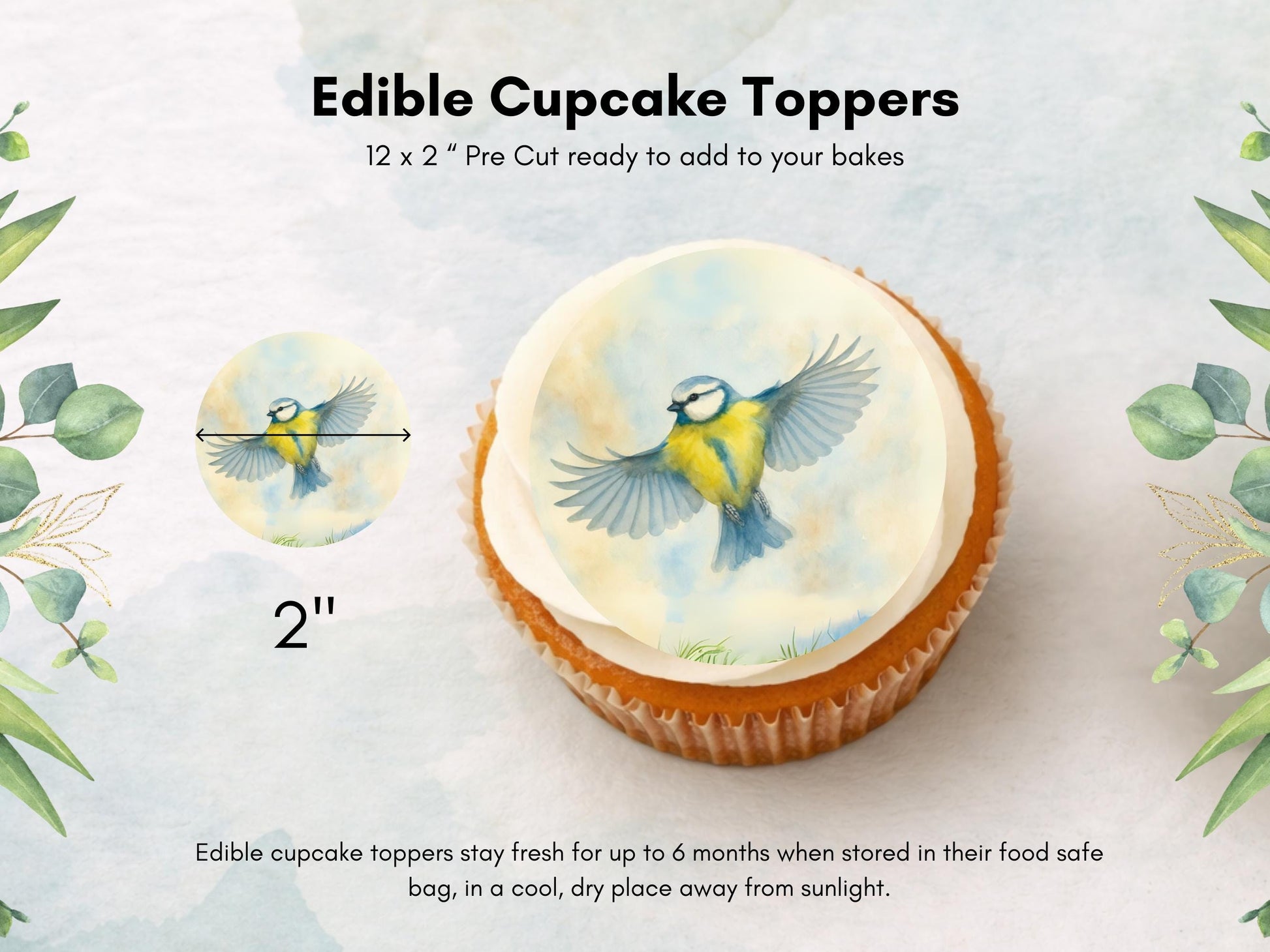 Blue Tit Bird Edible Cupcake Toppers – Precut Wafer Decorations