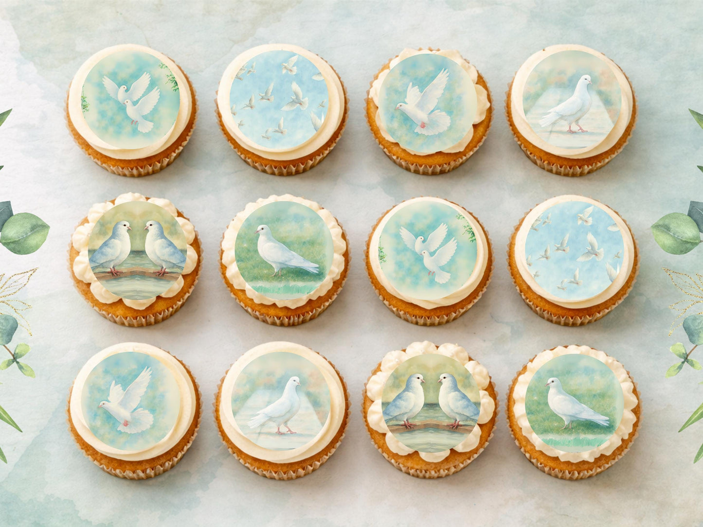 White Dove Edible Cupcake Toppers 12 x 2" Wafer Paper, Card, or Icing