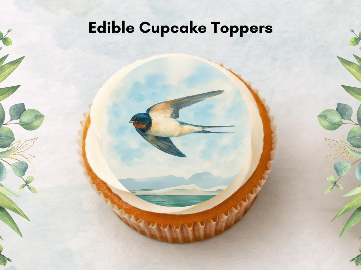 Swallow Edible Cupcake Toppers – 2" Wafer Paper, Card or Icing – 12 ct