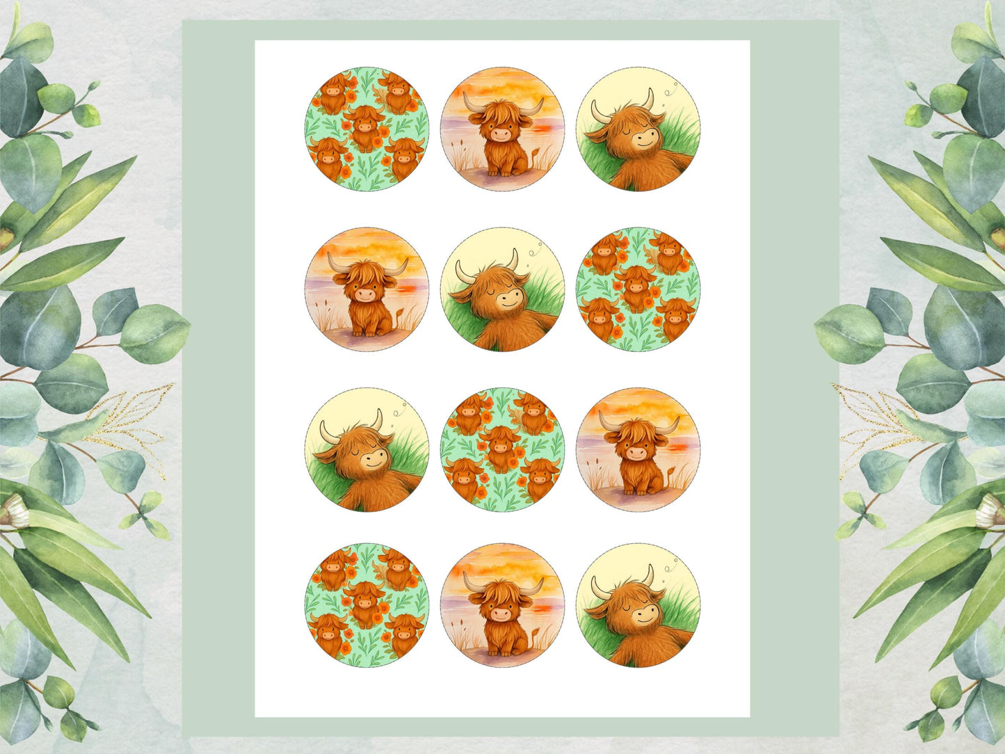 Highland Cow Cupcake Toppers - Edible Cake Decorations (Wafer Paper, Card, Icing Sheet)