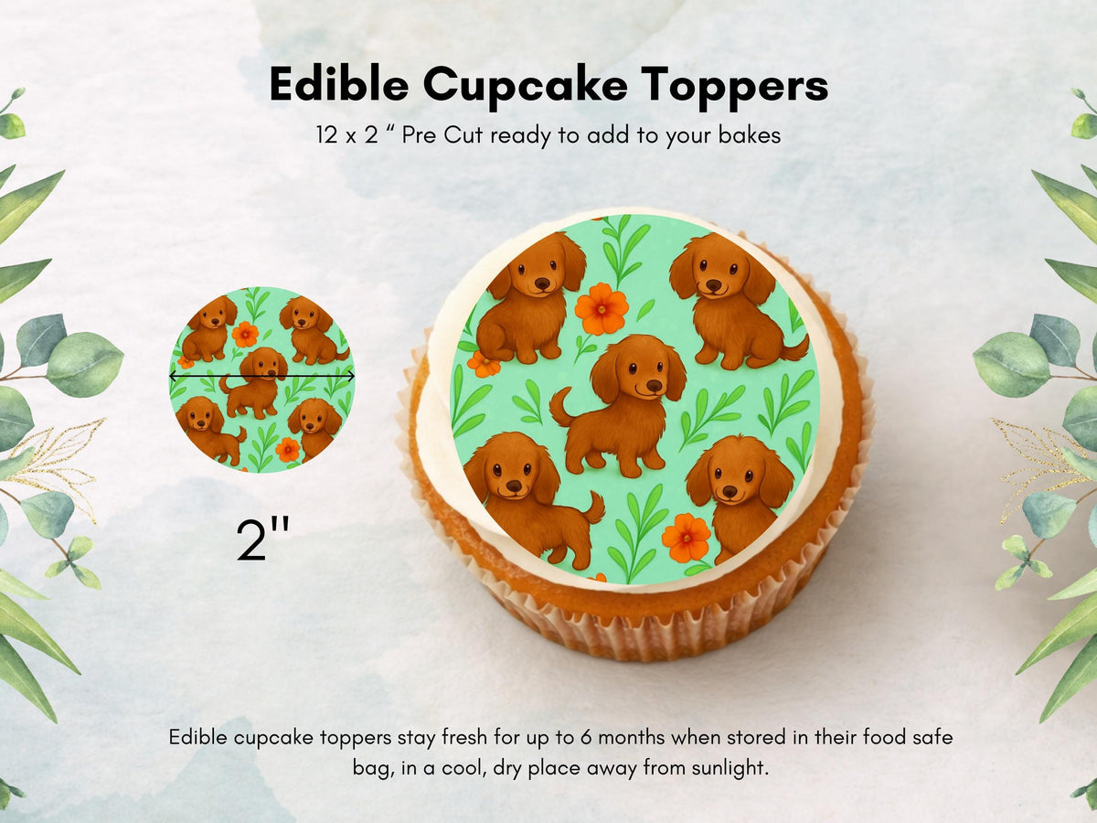 Sausage Dog Edible Cupcake Toppers – 12 x 2" Dachshund Cake Decoration