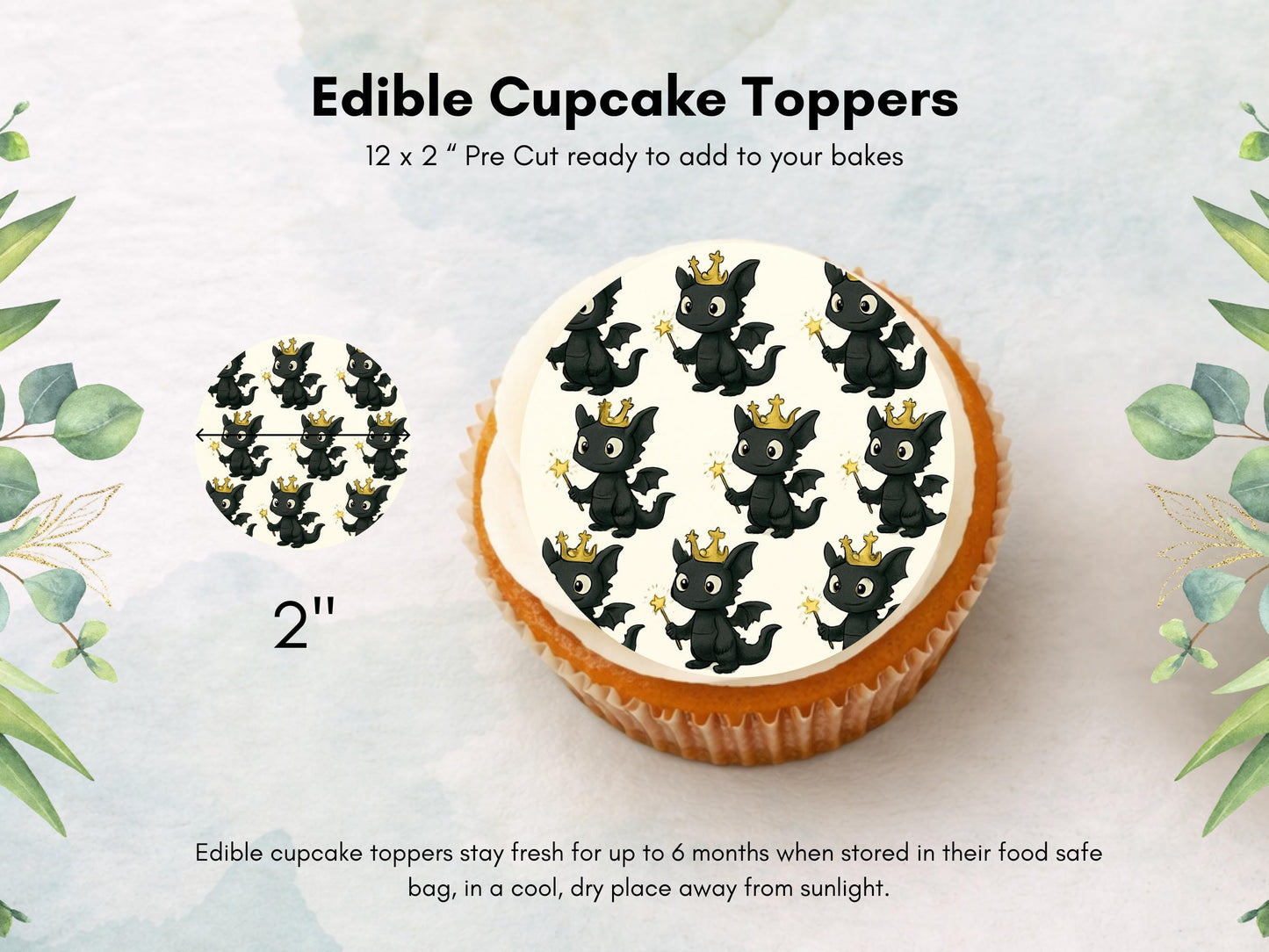 Dragon Edible Cupcake Toppers 12 x 2"– Pre cut Wafer Paper, Card or Icing Sheet, Cute Dragon Cake Decoration