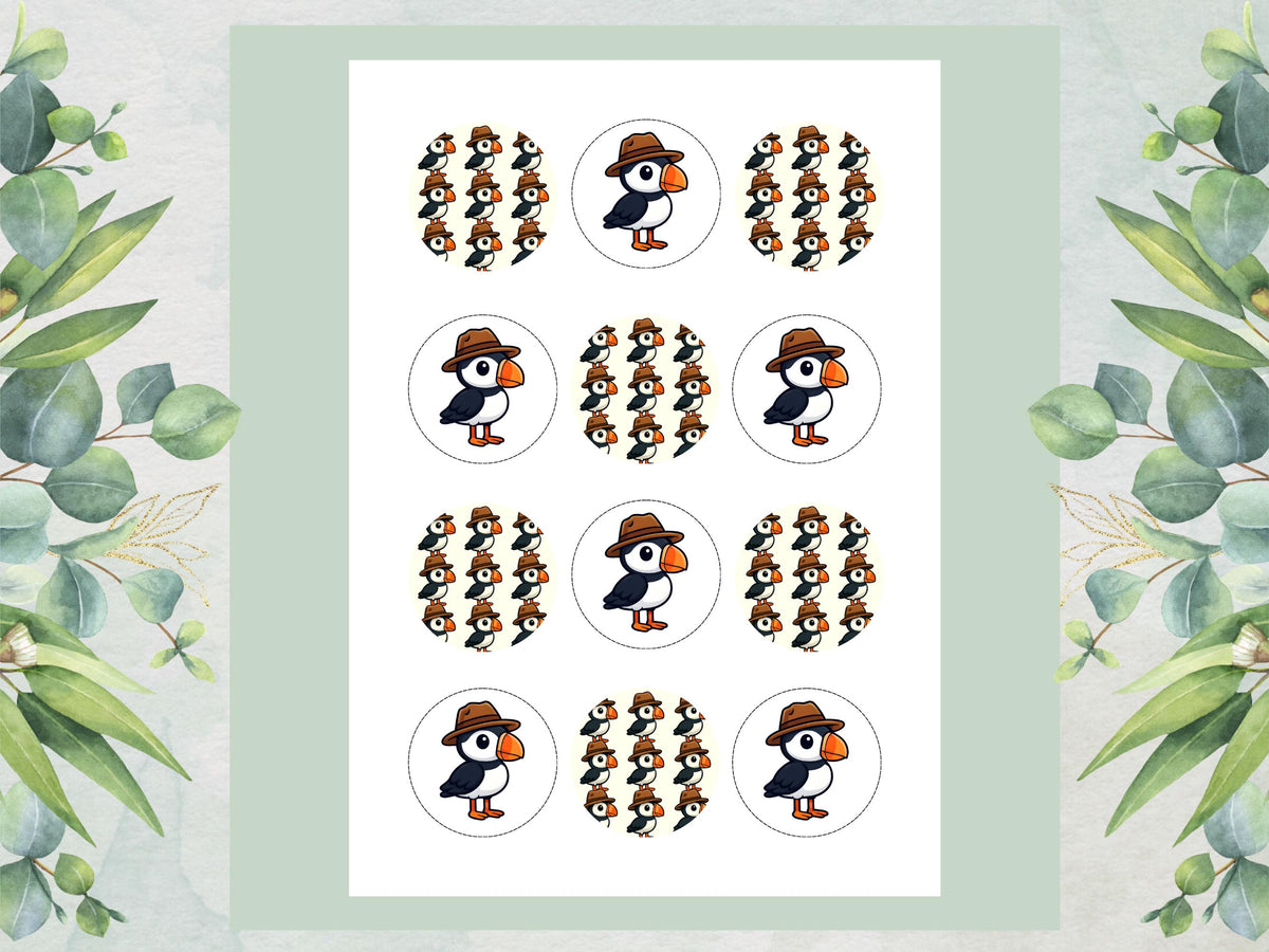 Puffin Edible Cupcake Toppers – Pre-Cut, 2 inch (Wafer Paper)
