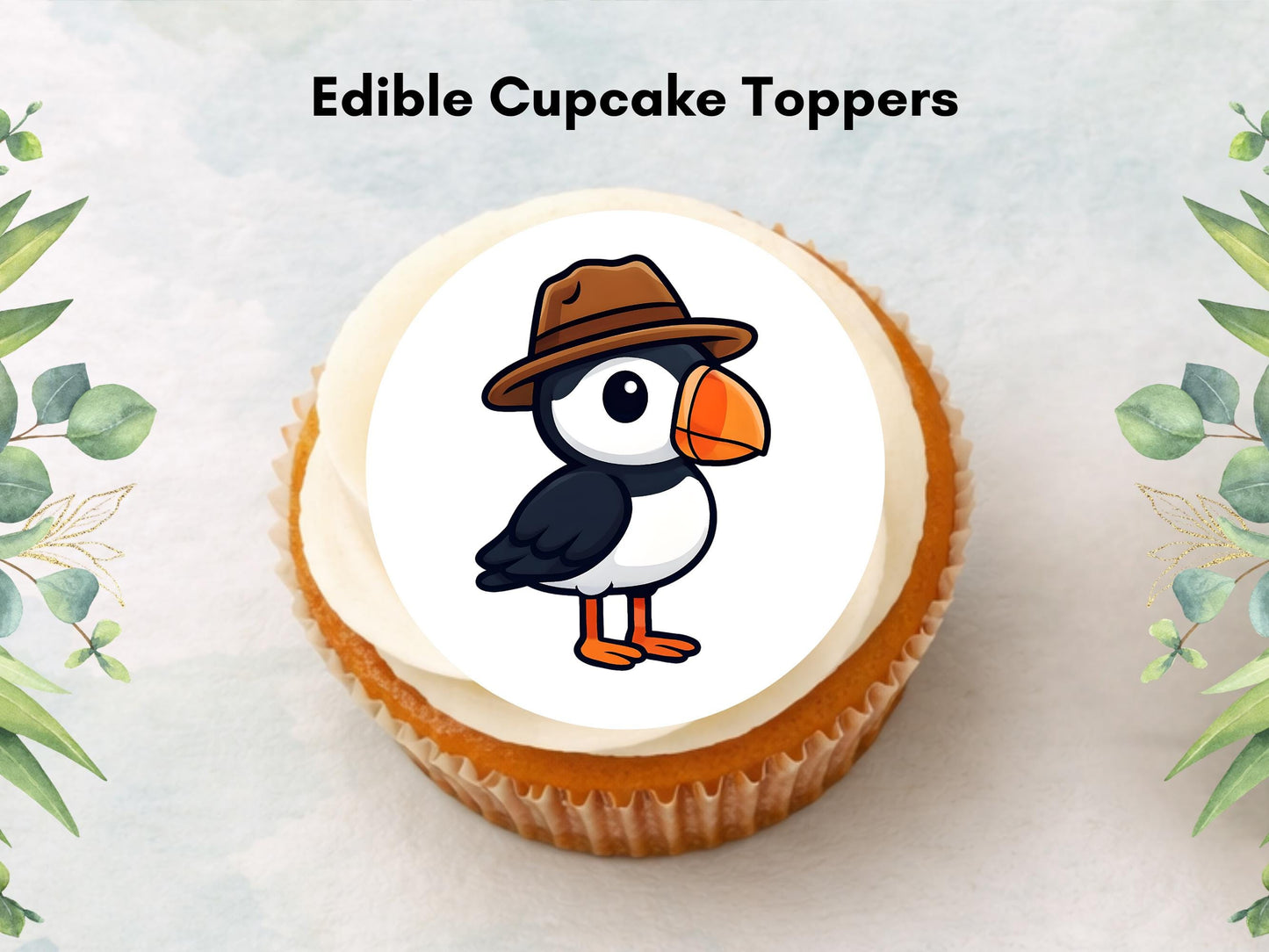 Puffin Edible Cupcake Toppers – Pre-Cut, 2 inch (Wafer Paper)
