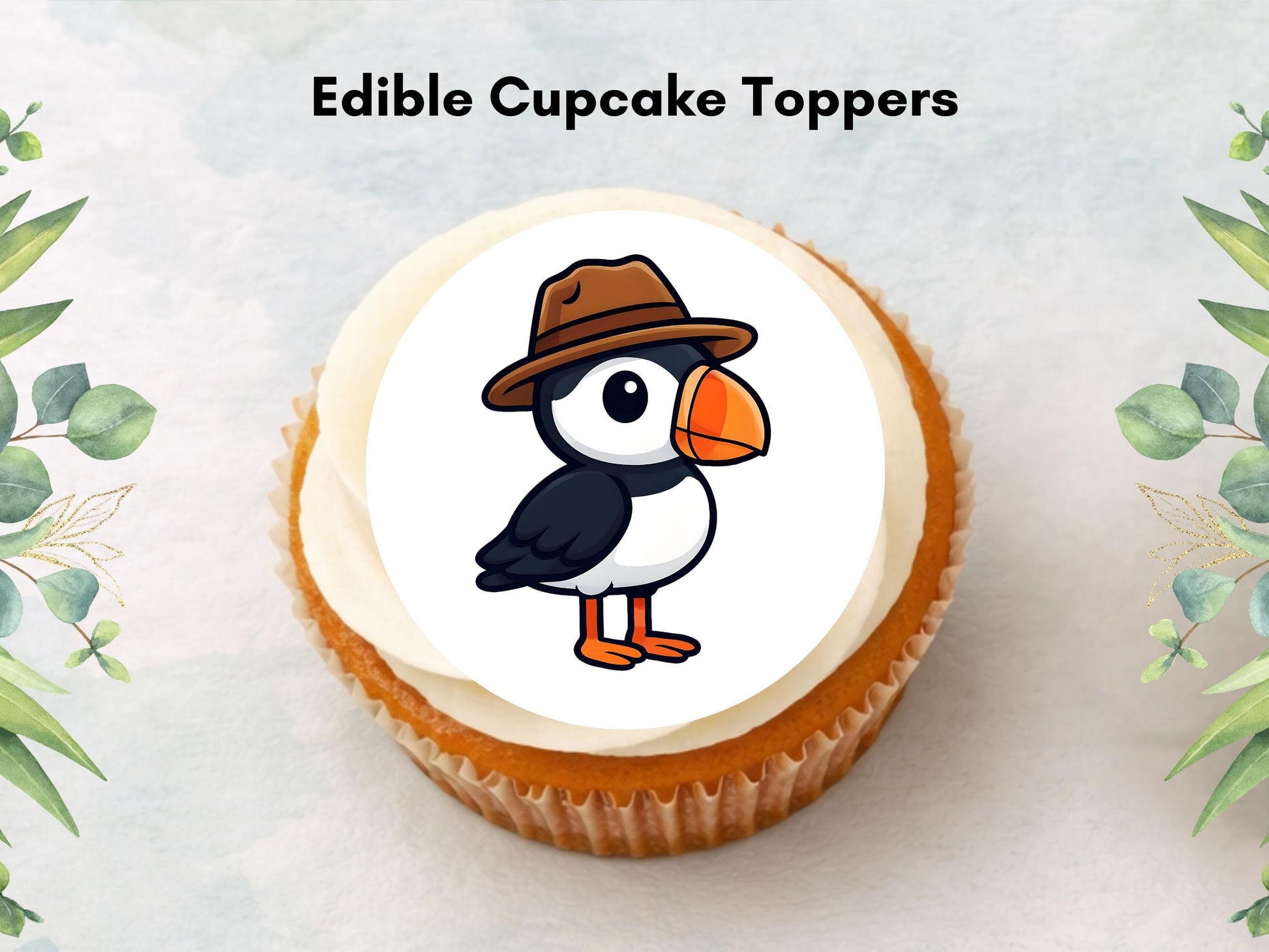 Puffin Edible Cupcake Toppers – Pre-Cut, 2 inch (Wafer Paper)