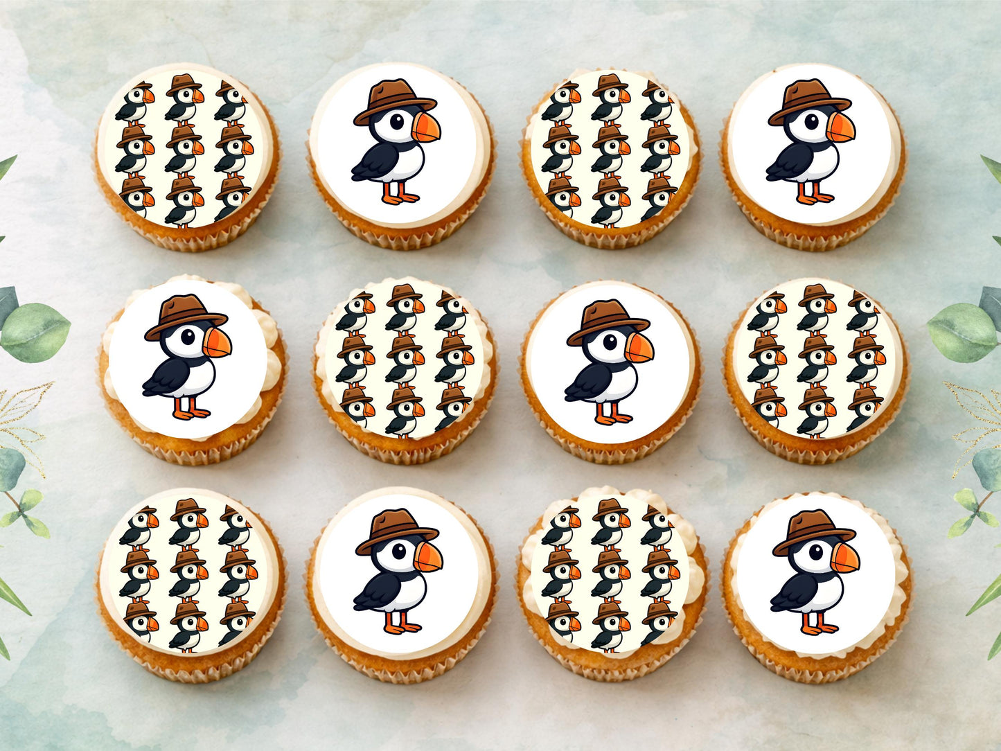 Puffin Edible Cupcake Toppers – Pre-Cut, 2 inch (Wafer Paper)
