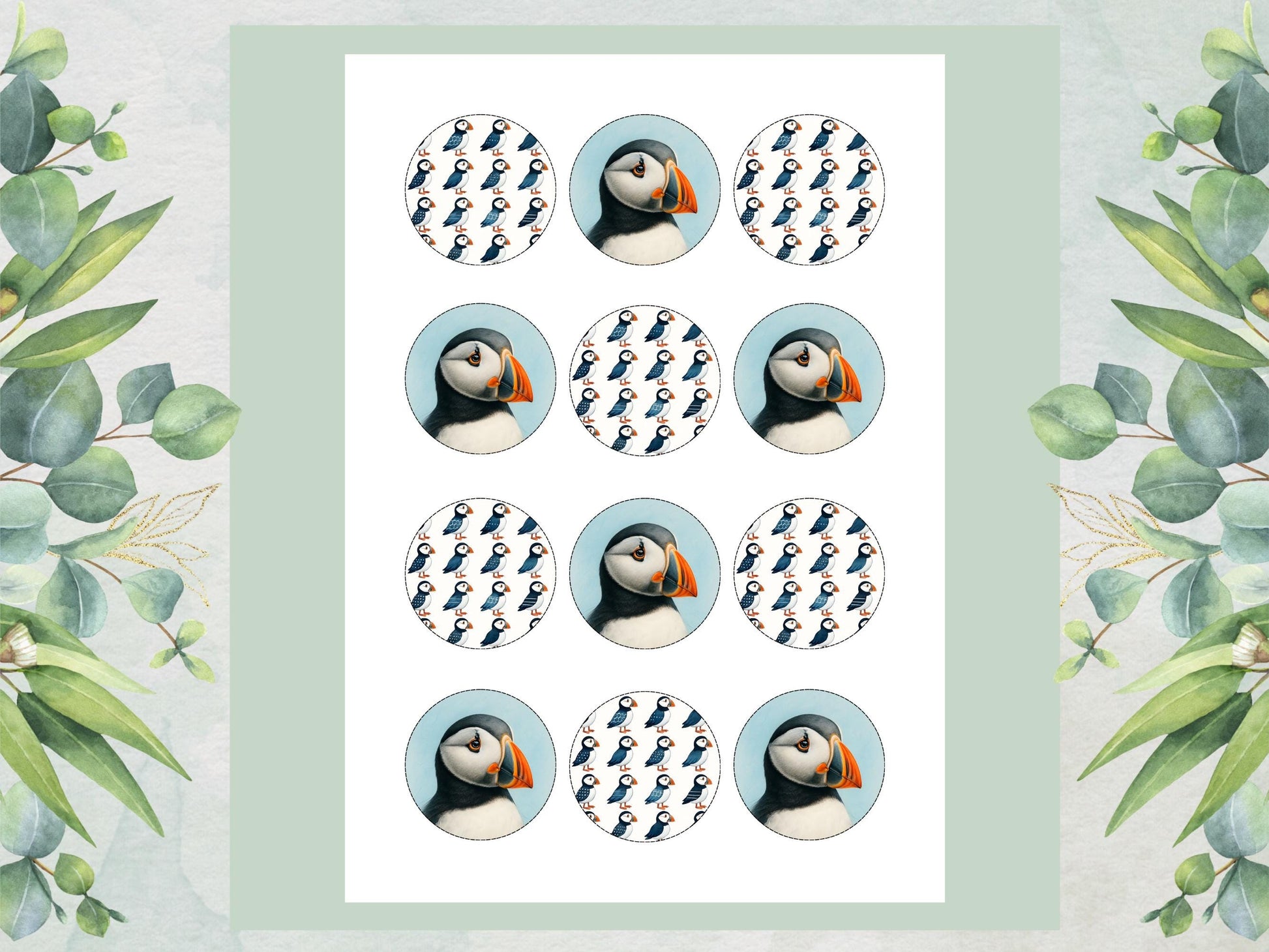 Puffin Edible Cupcake Toppers – 12 x 2" Pre-Cut (Wafer Paper, Card or Icing Sheet)