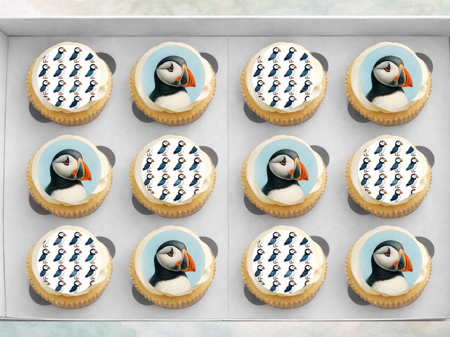 Puffin Edible Cupcake Toppers – 12 x 2" Pre-Cut (Wafer Paper, Card or Icing Sheet)