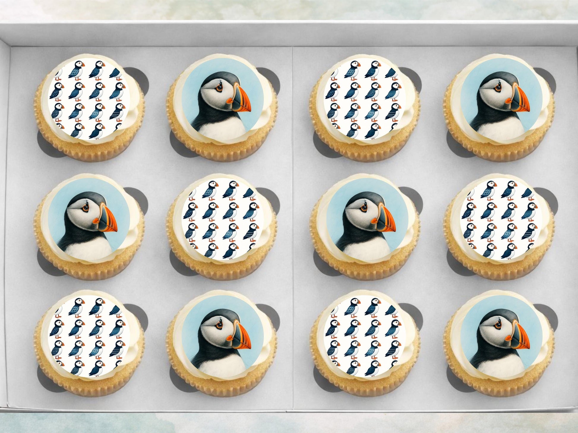 Puffin Edible Cupcake Toppers – 12 x 2" Pre-Cut (Wafer Paper, Card or Icing Sheet)