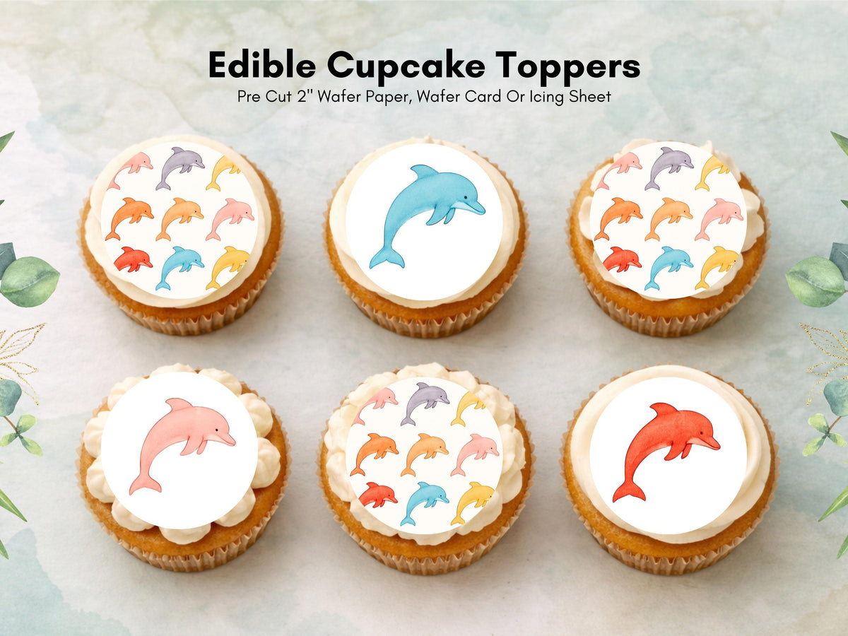 Dolphin Cupcake Toppers – 12 Edible Decorations (Wafer Paper, Card, Icing Sheet)