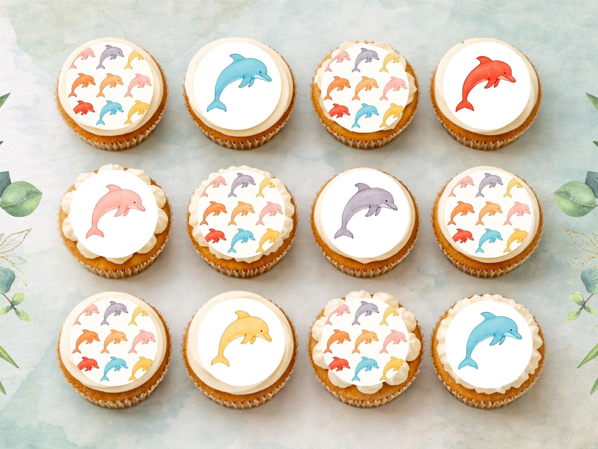 Dolphin Cupcake Toppers – 12 Edible Decorations (Wafer Paper, Card, Icing Sheet)