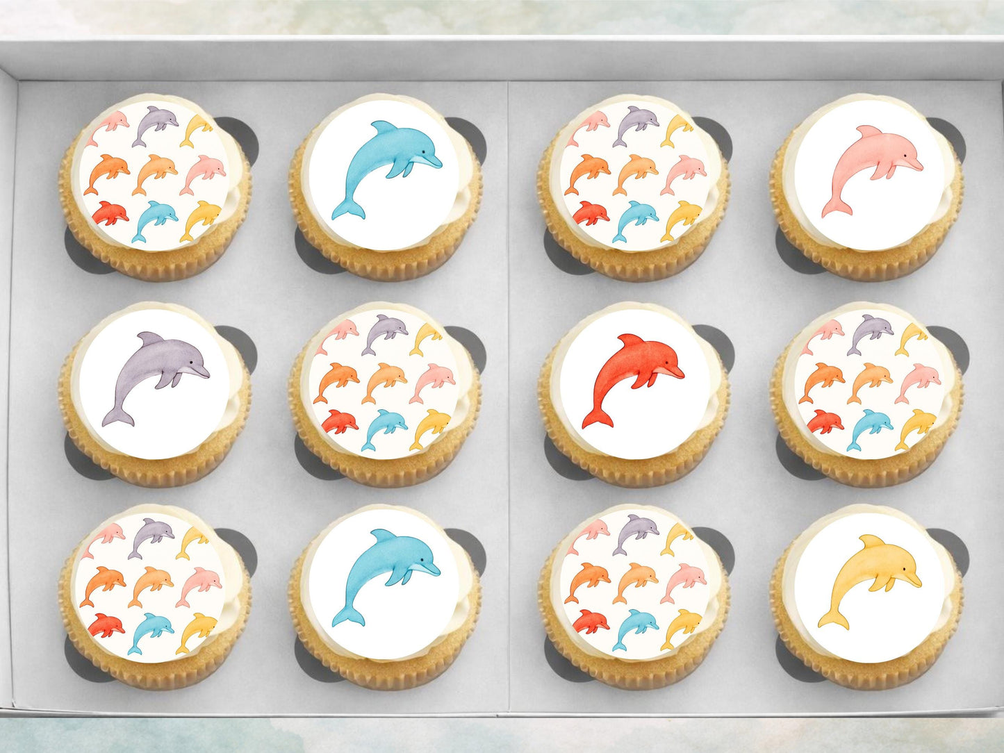 Dolphin Cupcake Toppers – 12 Edible Decorations (Wafer Paper, Card, Icing Sheet)