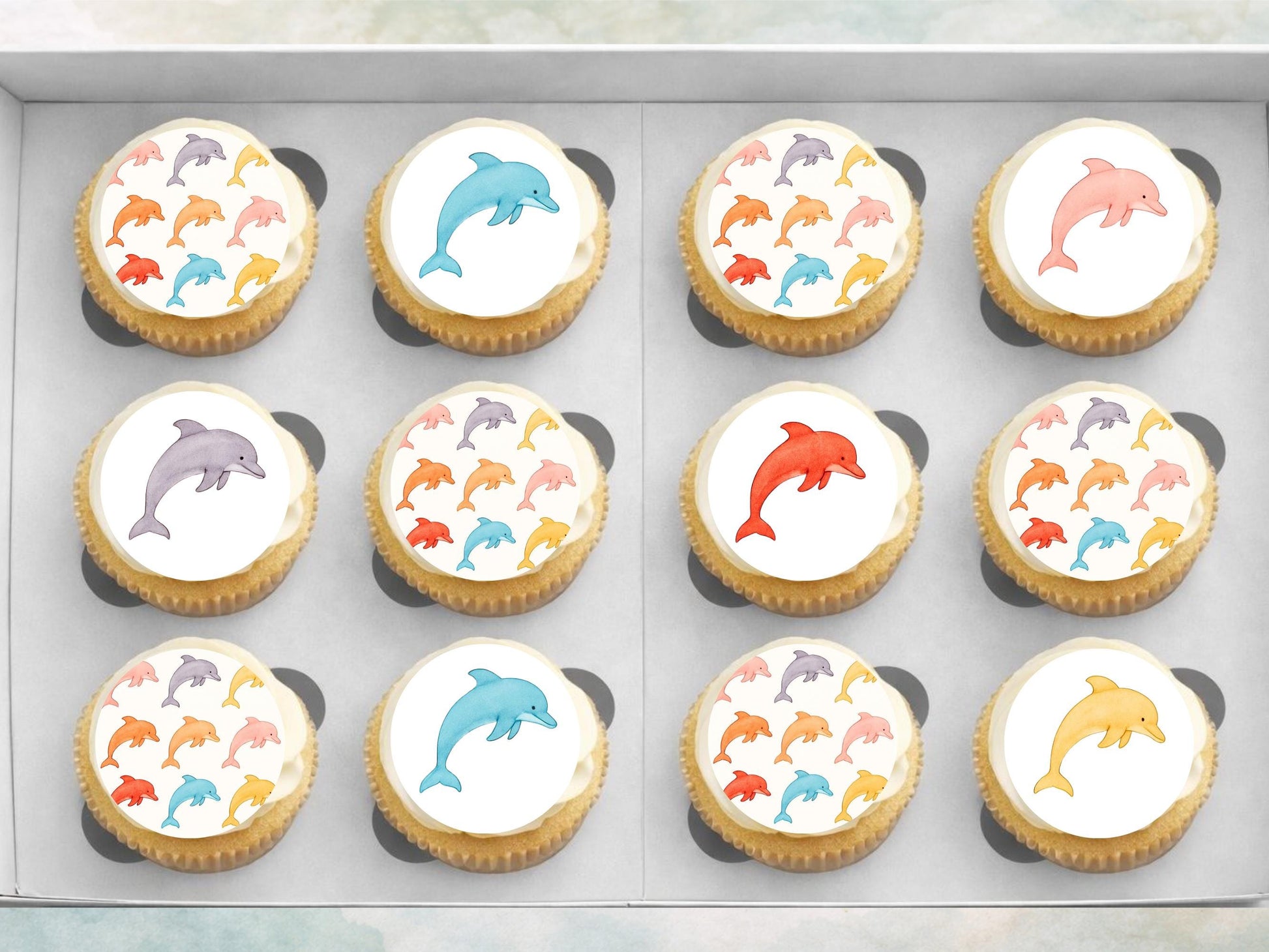 Dolphin Cupcake Toppers – 12 Edible Decorations (Wafer Paper, Card, Icing Sheet)