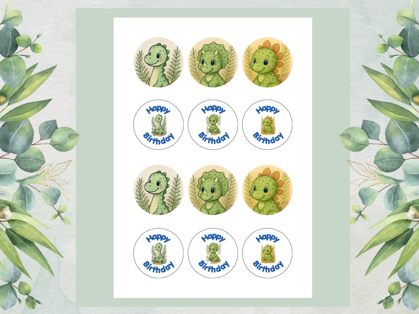 Dinosaur Edible Cupcake Toppers – 2" Pre-Cut Birthday Decorations