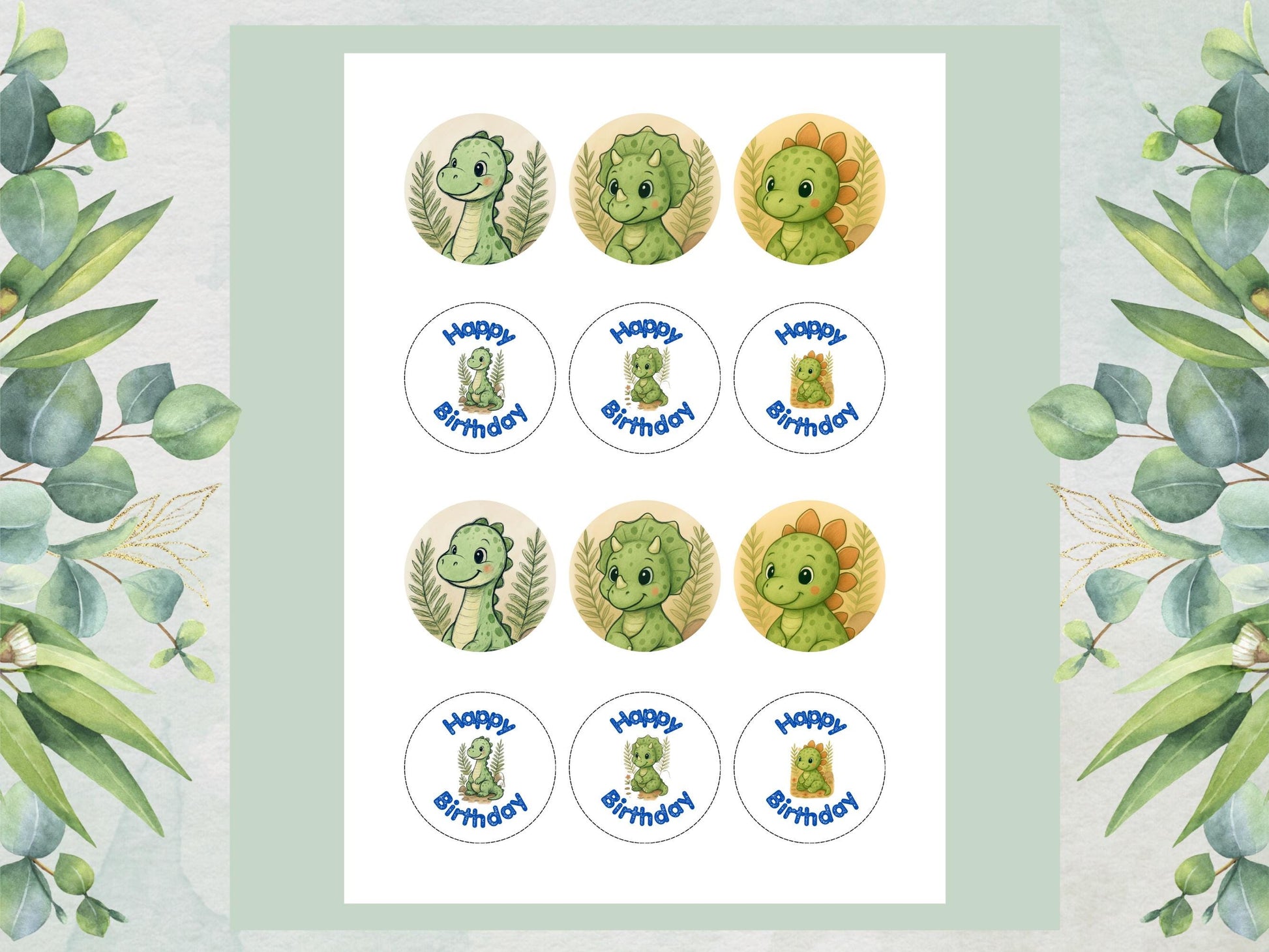 Dinosaur Edible Cupcake Toppers – 2" Pre-Cut Birthday Decorations