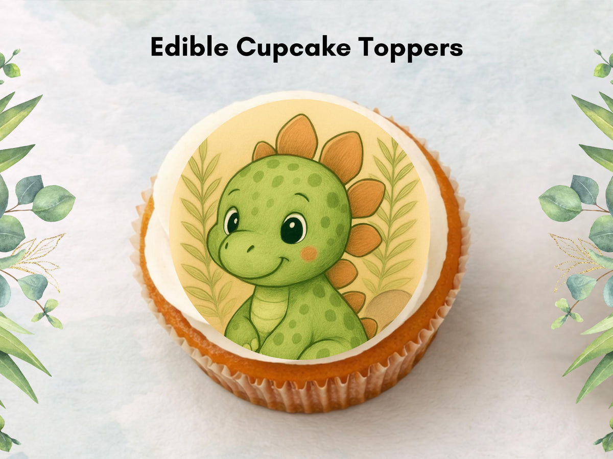 Dinosaur Edible Cupcake Toppers – Happy Birthday Dino Cake Decorations
