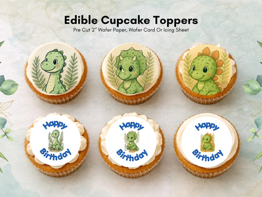 Dinosaur Edible Cupcake Toppers – Happy Birthday Dino Cake Decorations