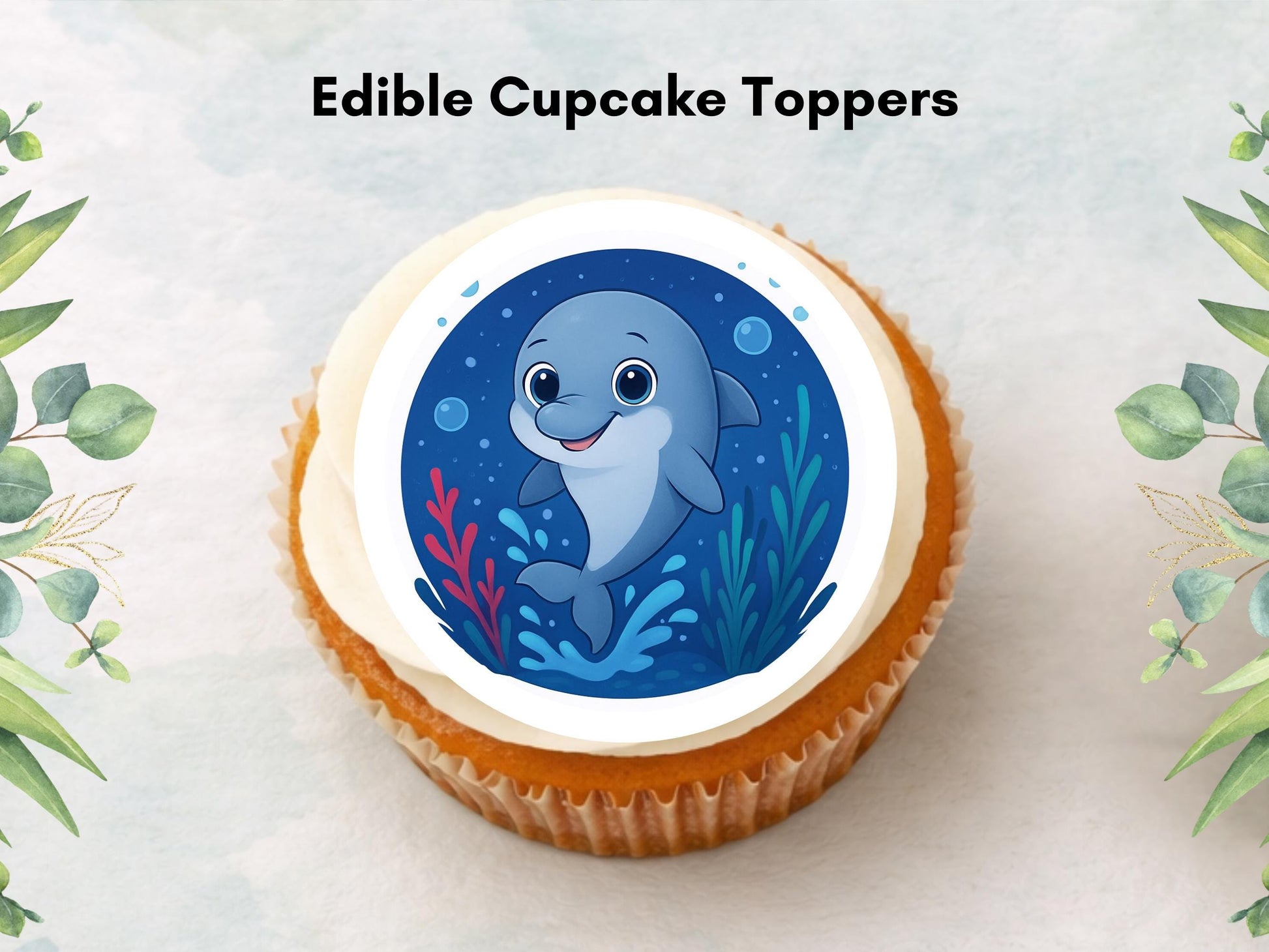 Dolphin Edible Cupcake Toppers 12 x 2" Precut Wafer Paper, Card or Icing Sheet