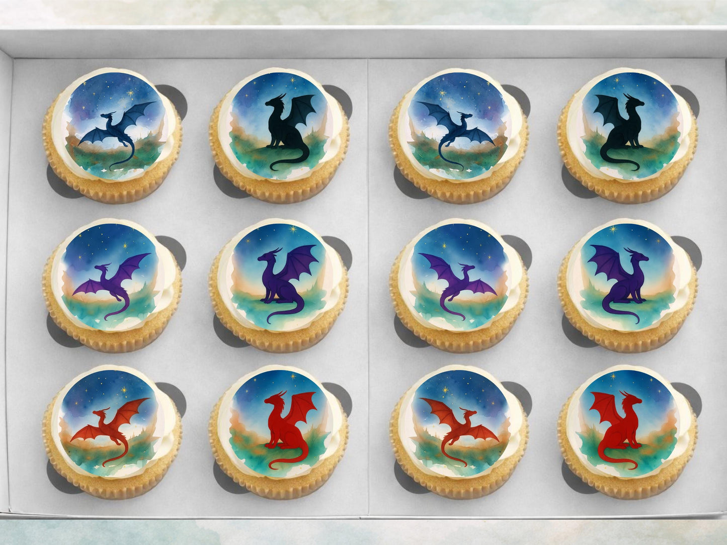 Dragon Edible Cupcake Toppers – 12 Precut Fantasy Decorations