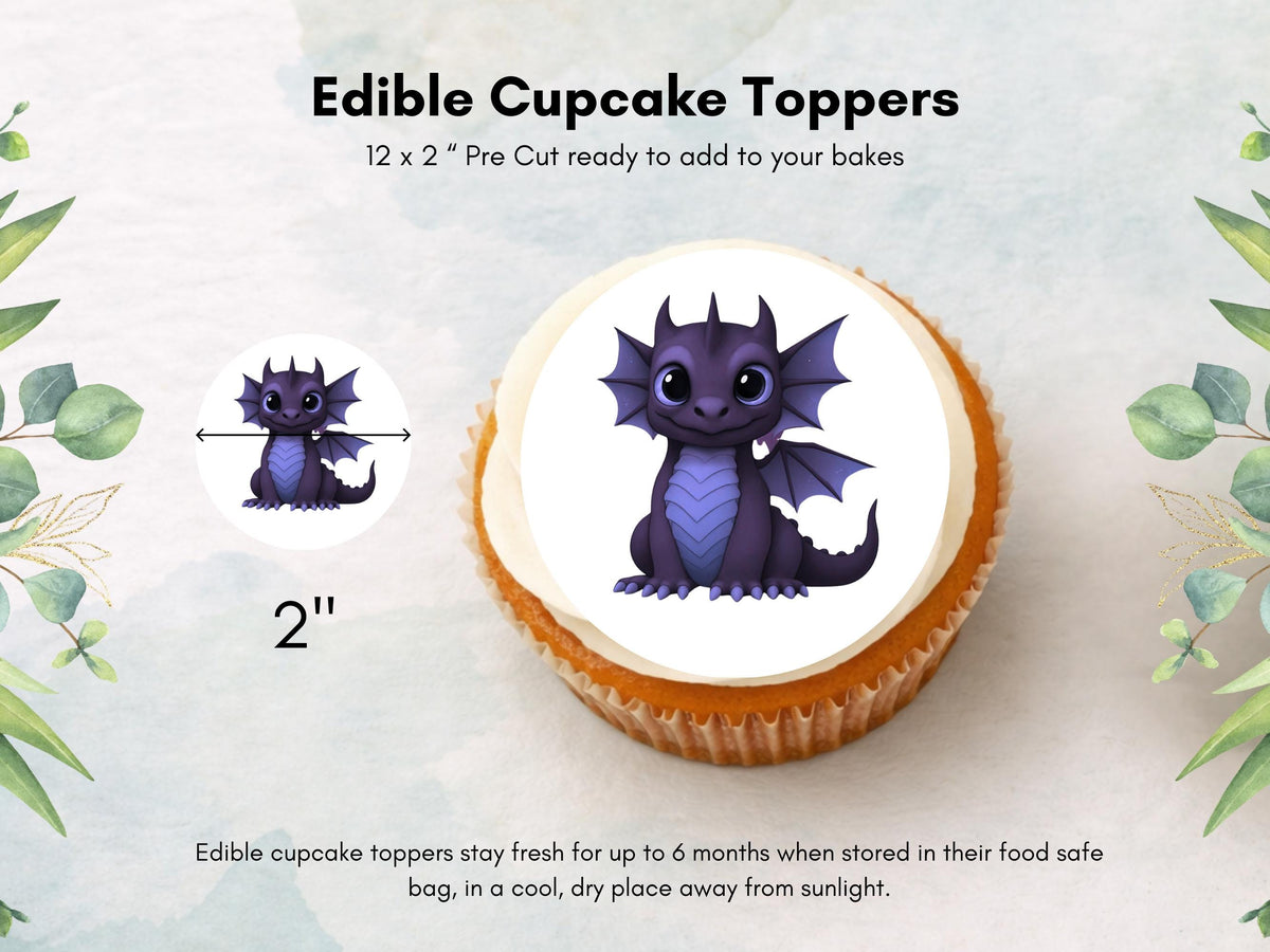Dragon Edible Cupcake Toppers 12 x 2"– Pre cut Wafer Paper, Card or Icing Sheet, Cupcakes, Cookies, Cake, Birthday, Dragons cute