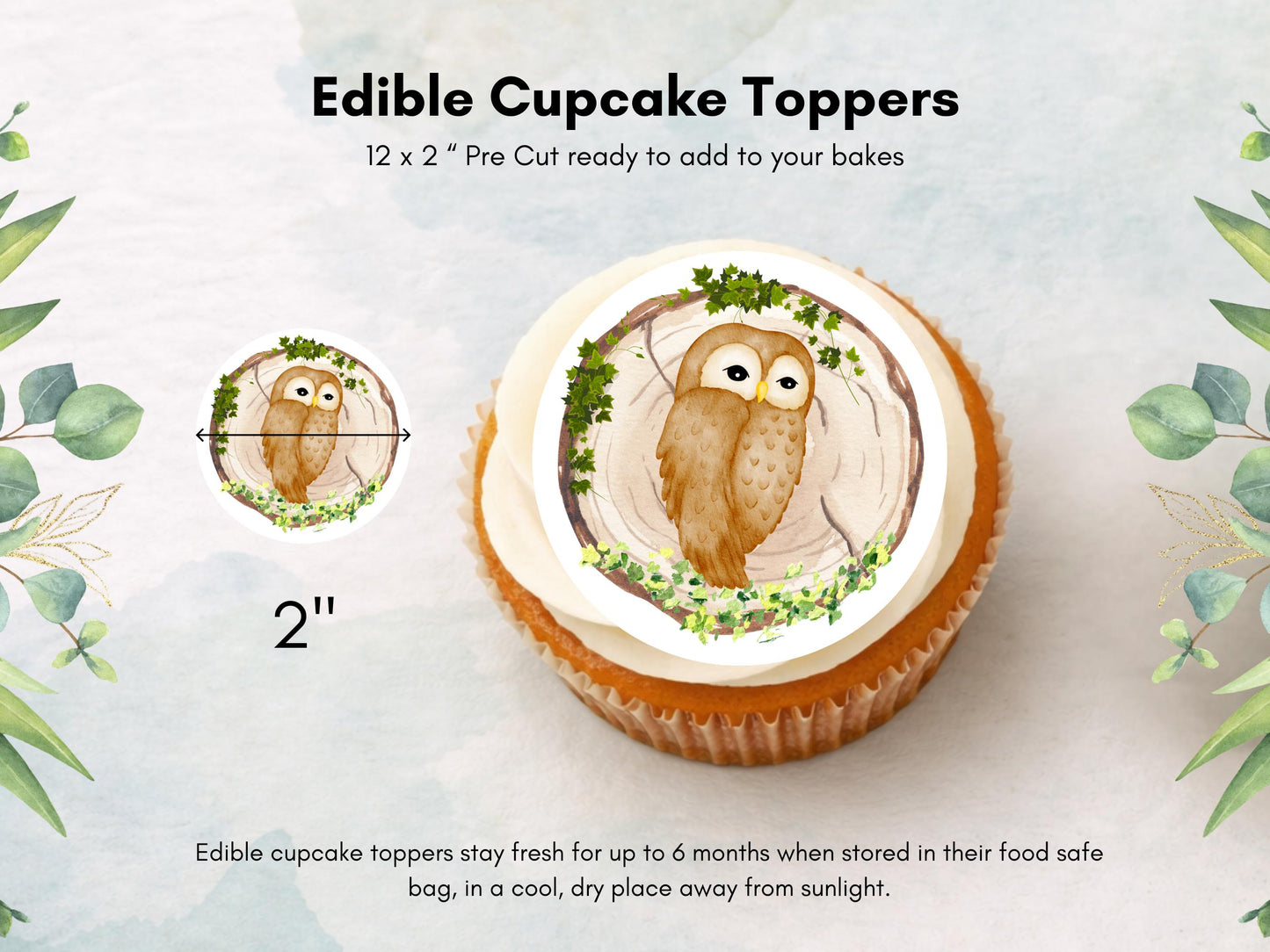 Forest Animal Edible Cupcake Toppers, Woodland Birthday Party (2" Pre-Cut)