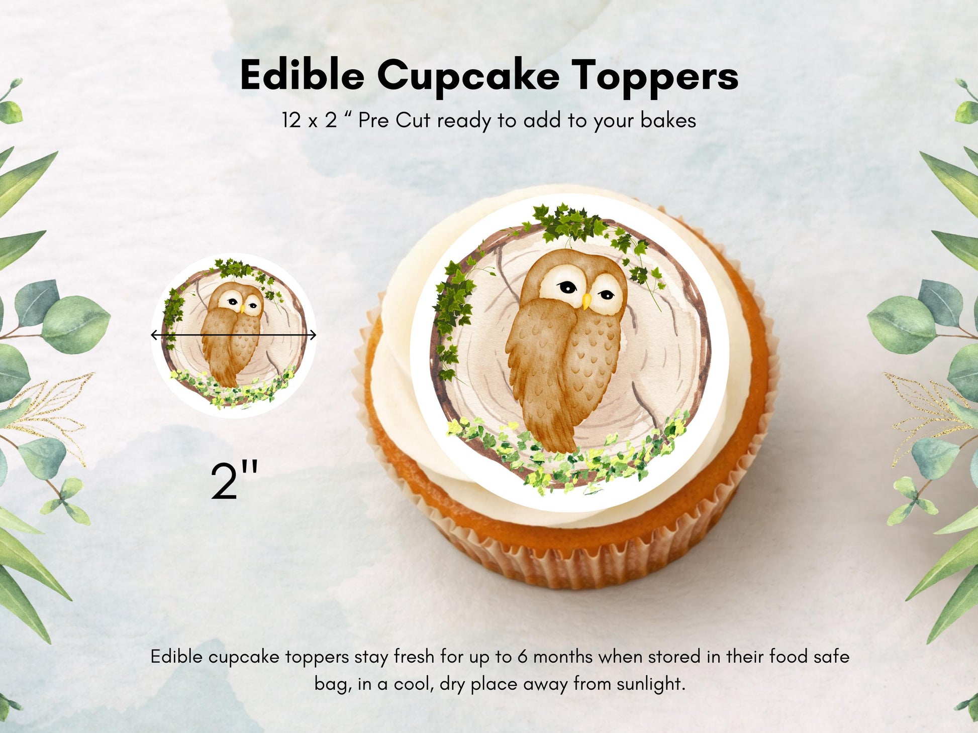 Forest Animal Edible Cupcake Toppers, Woodland Birthday Party (2" Pre-Cut)