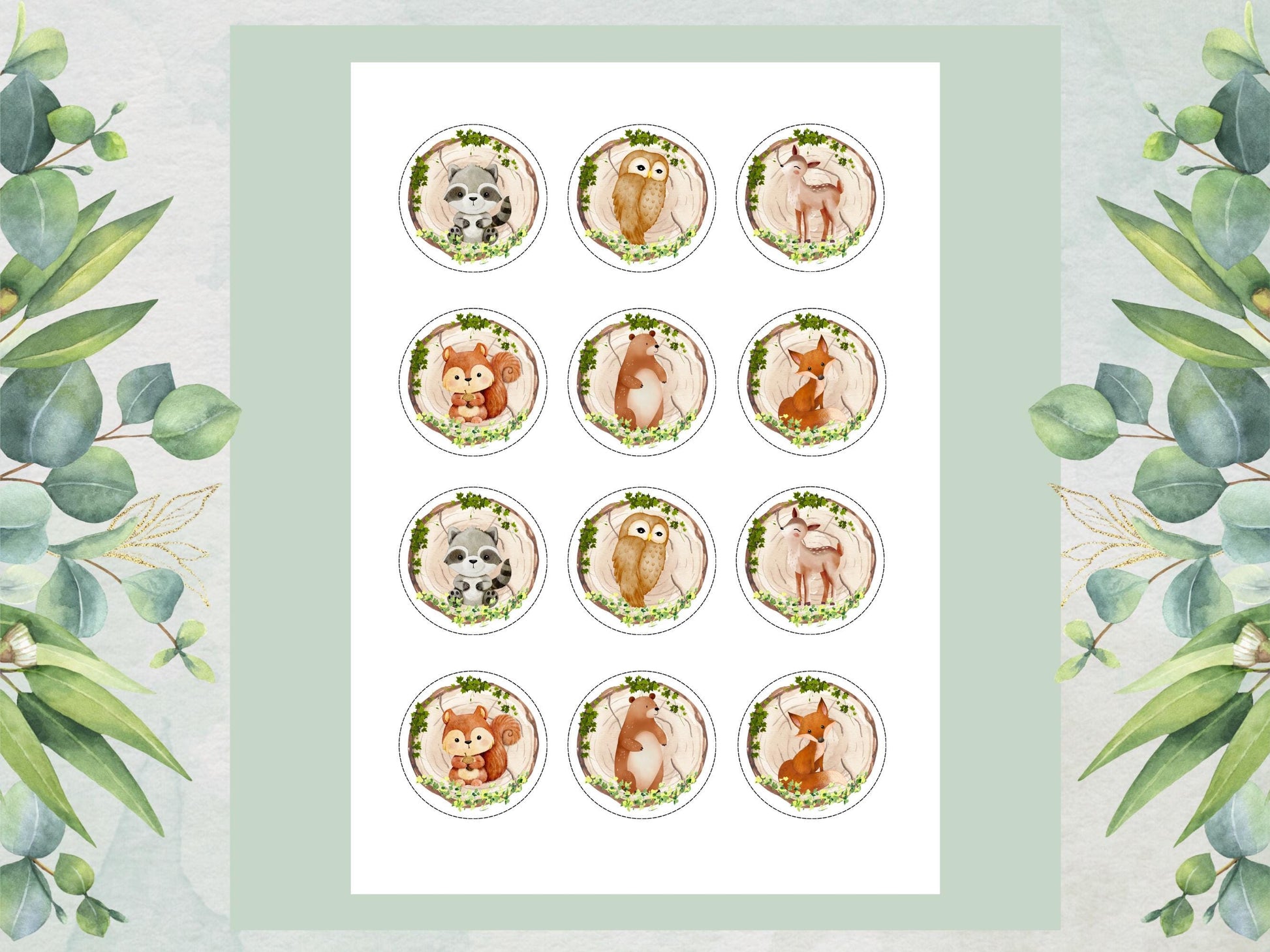 Forest Animal Edible Cupcake Toppers, Woodland Birthday Party (2" Pre-Cut)