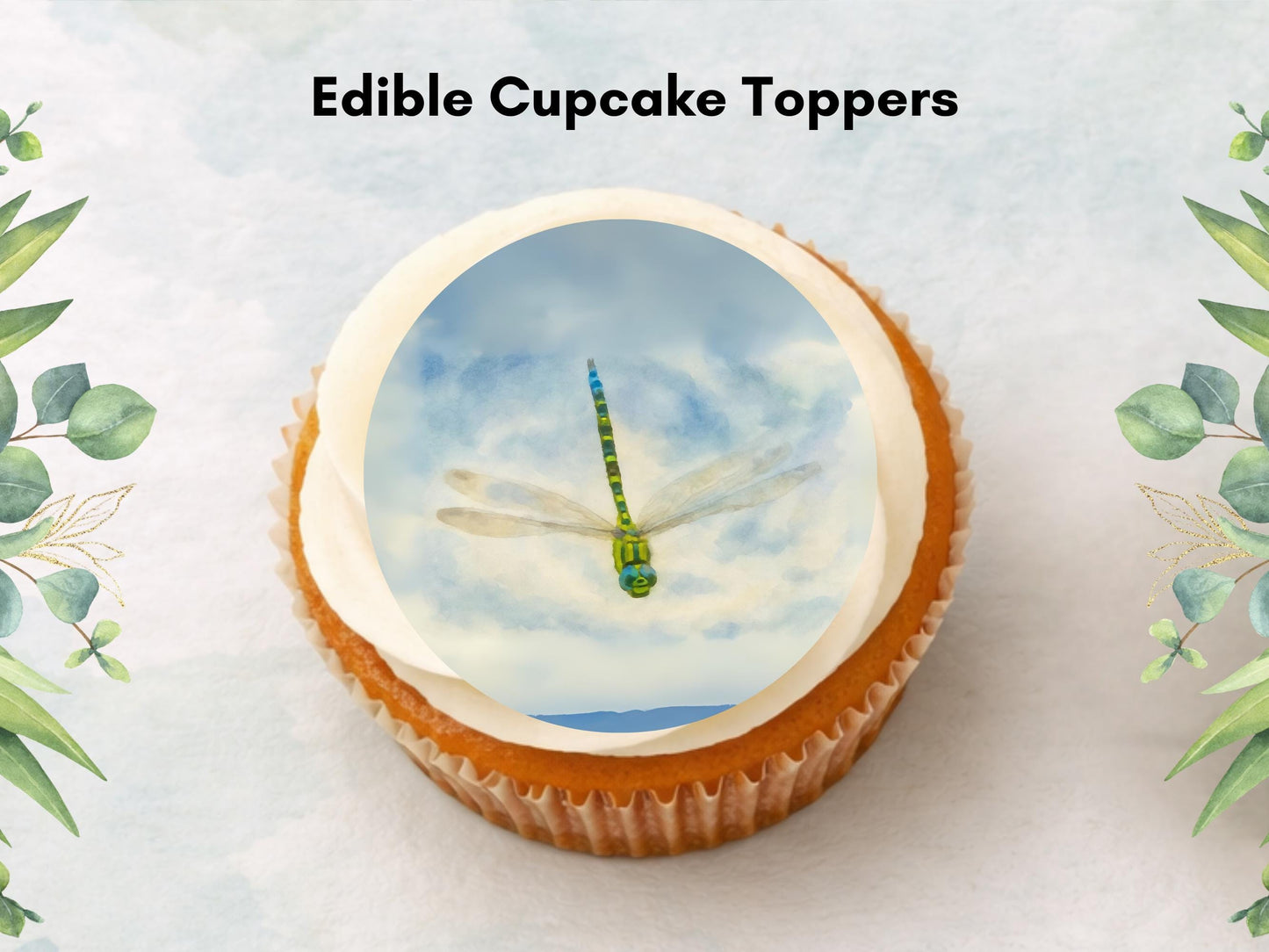 Dragonfly Edible Cupcake Toppers: 12 x 2" Wafer Paper, Card, or Icing Sheet