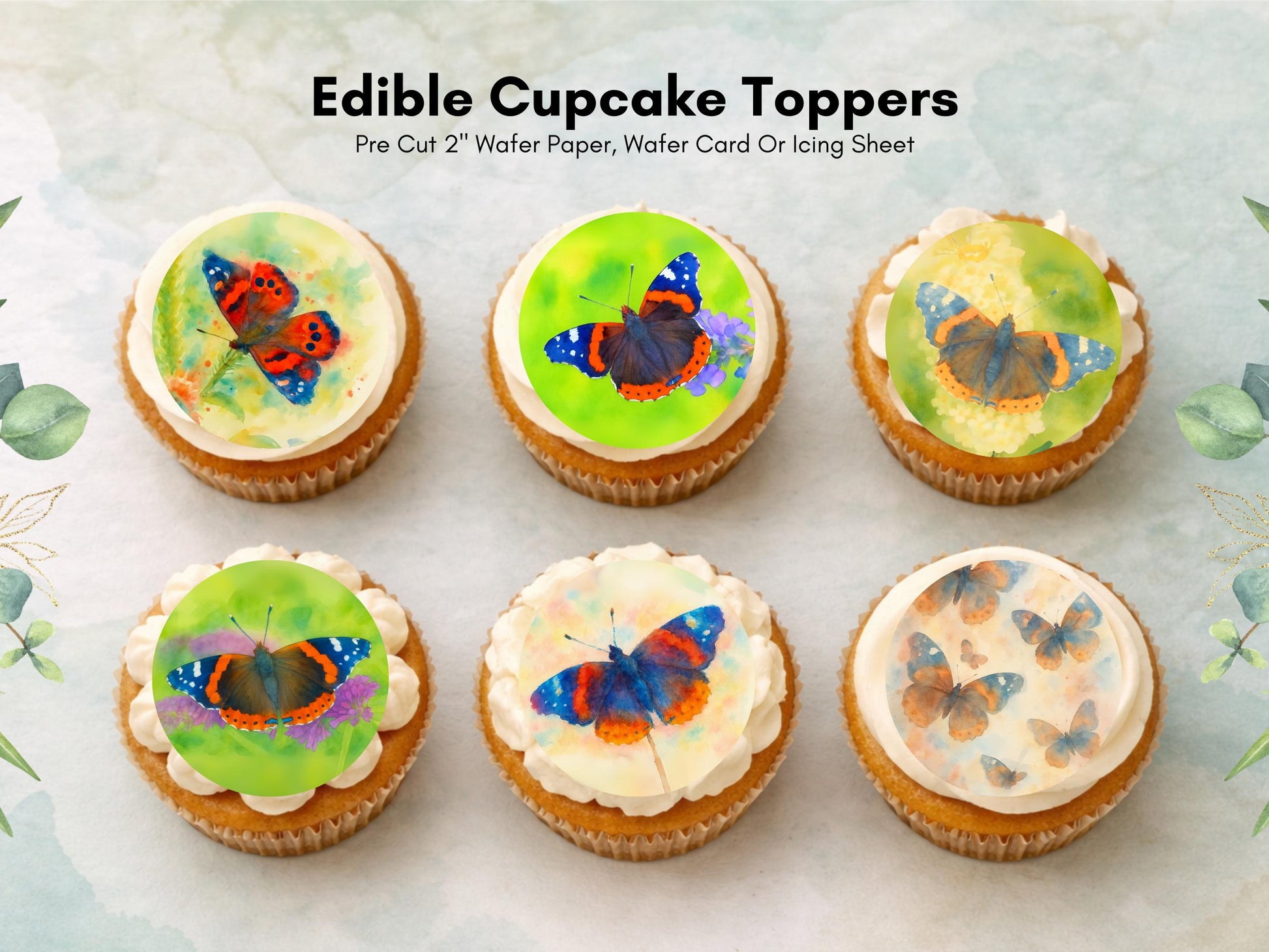 Butterfly Edible Cupcake Toppers – Precut Wafer Paper, Card, or Icing