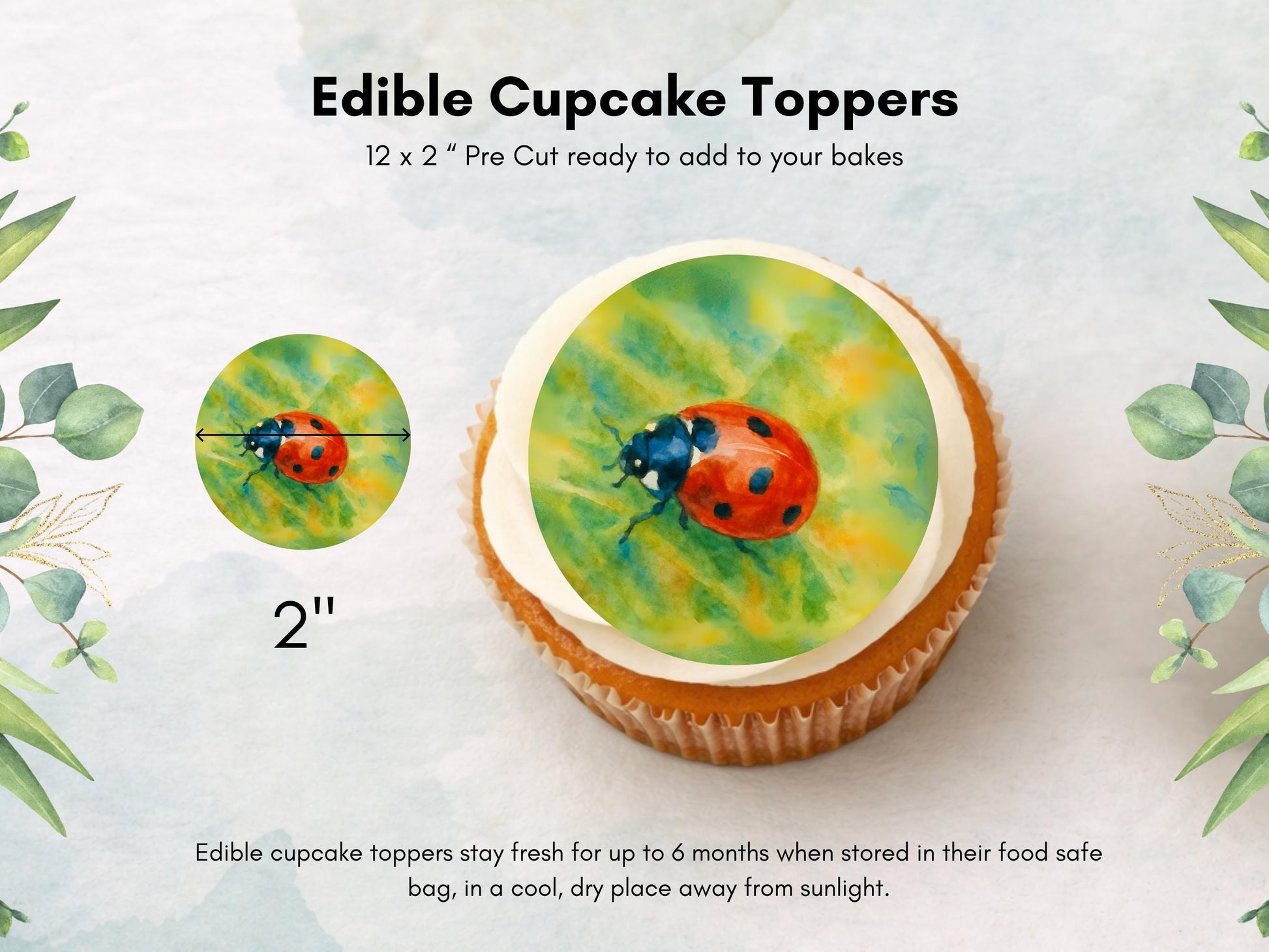 Ladybird Edible Cupcake Toppers – 12 x 2" Wafer Paper