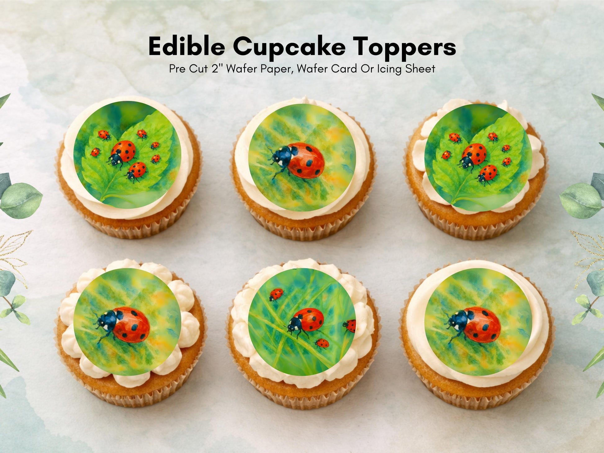 Ladybird Edible Cupcake Toppers – 12 x 2" Wafer Paper